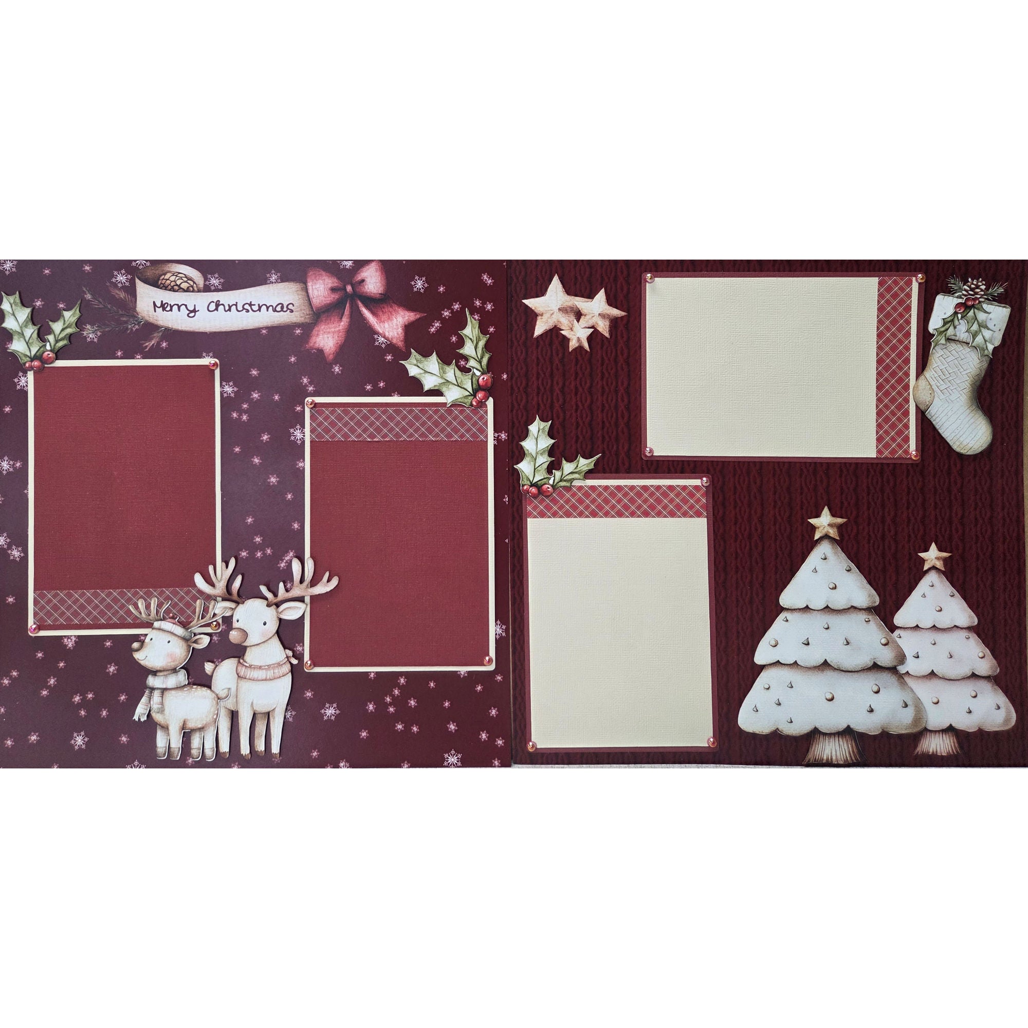 Merry Christmas Whimsical Reindeer (2) - 12 x 12 Pages, Fully-Assembled & Hand-Crafted 3D Scrapbook Premade by SSC Designs