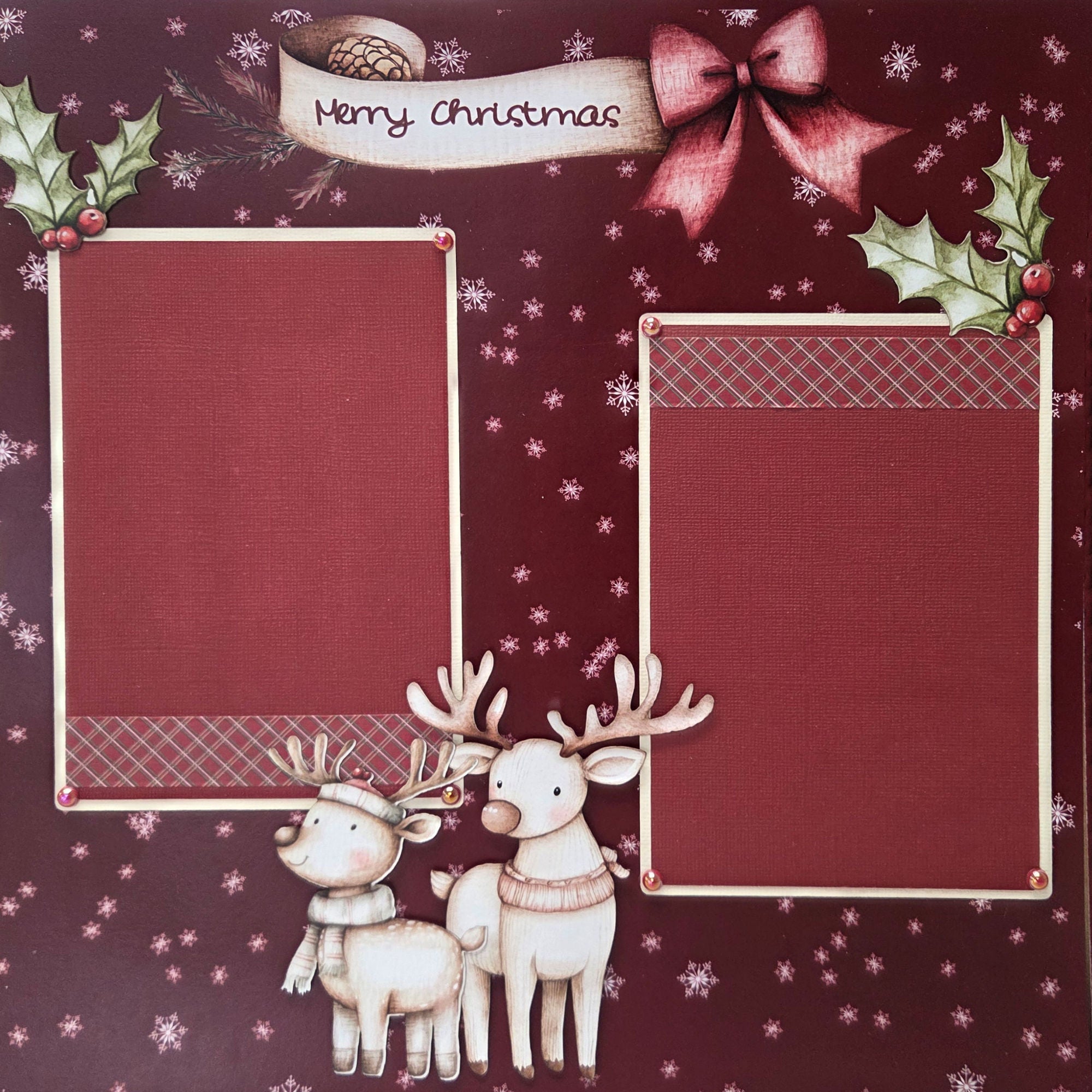 Merry Christmas Whimsical Reindeer (2) - 12 x 12 Pages, Fully-Assembled & Hand-Crafted 3D Scrapbook Premade by SSC Designs