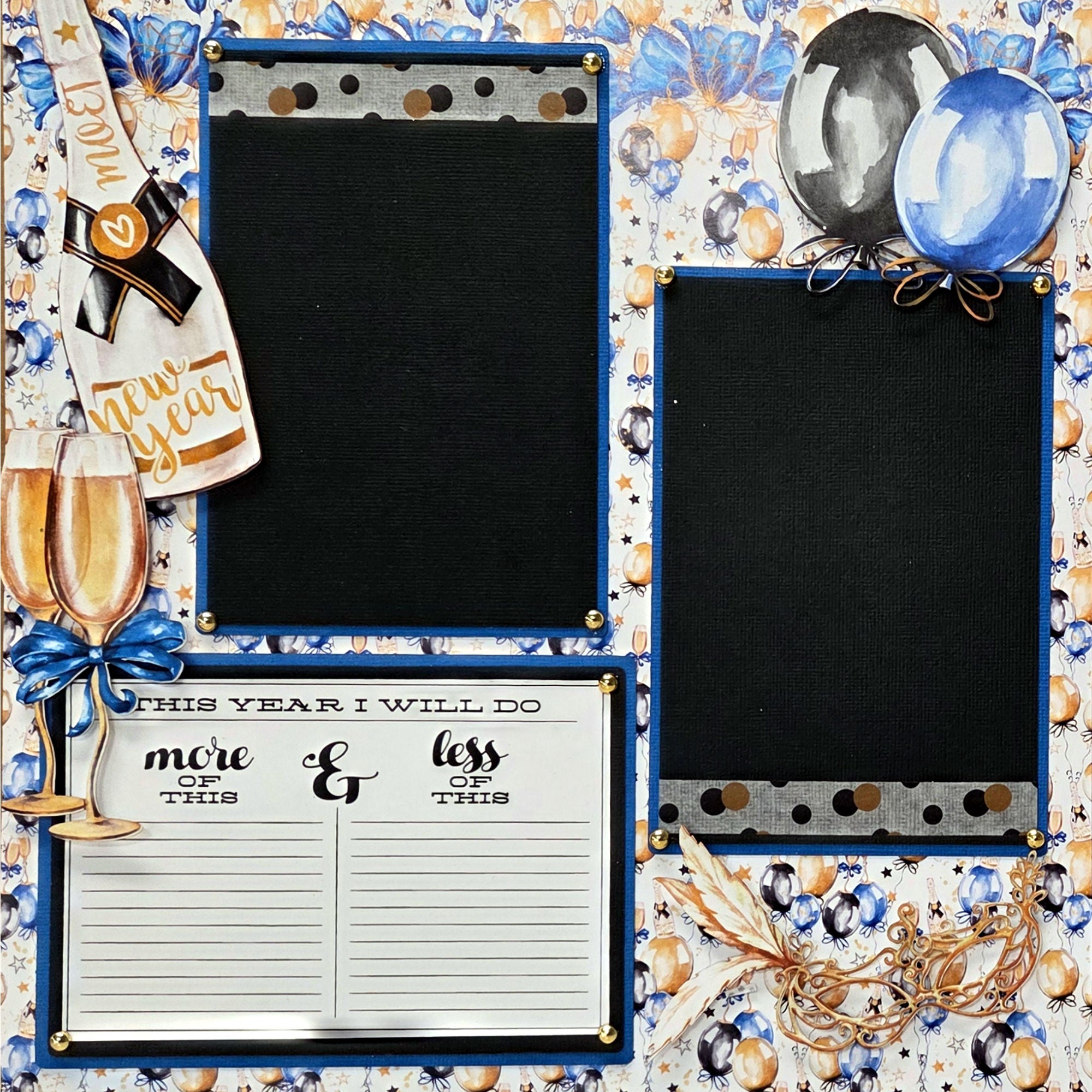 New Year Resolutions (2) - 12 x 12 Pages, Fully-Assembled & Hand-Crafted 3D Scrapbook Premade by SSC Designs