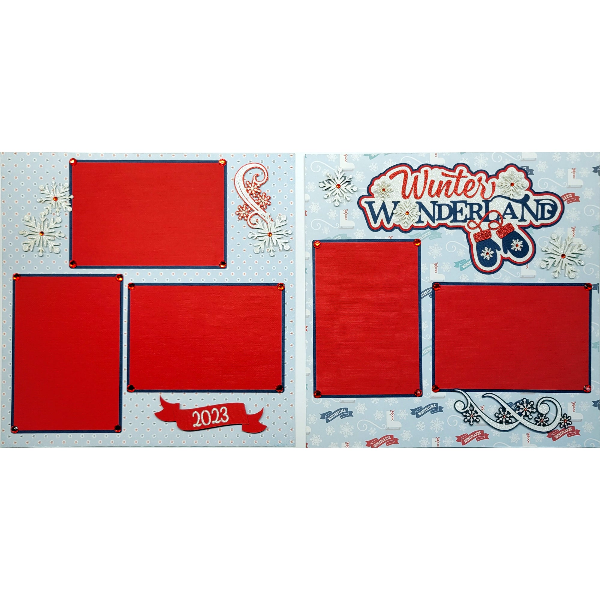Winter Wonderland (2) - 12 x 12 Pages, Fully-Assembled & Hand-Crafted 3D Scrapbook Premade by SSC Designs