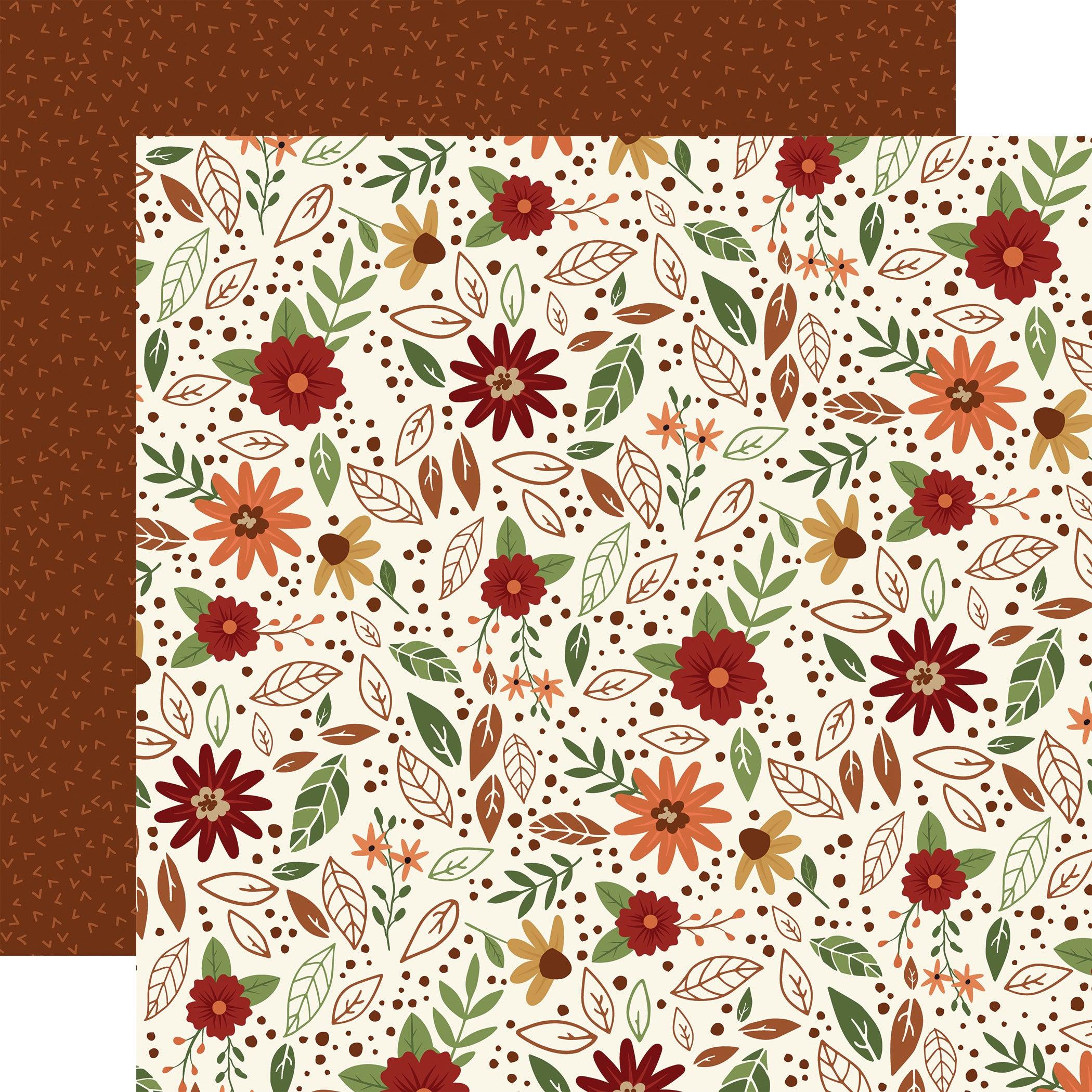I Love Fall Collection Fall Flowers 12 x 12 Double-Sided Scrapbook Paper by Echo Park Paper