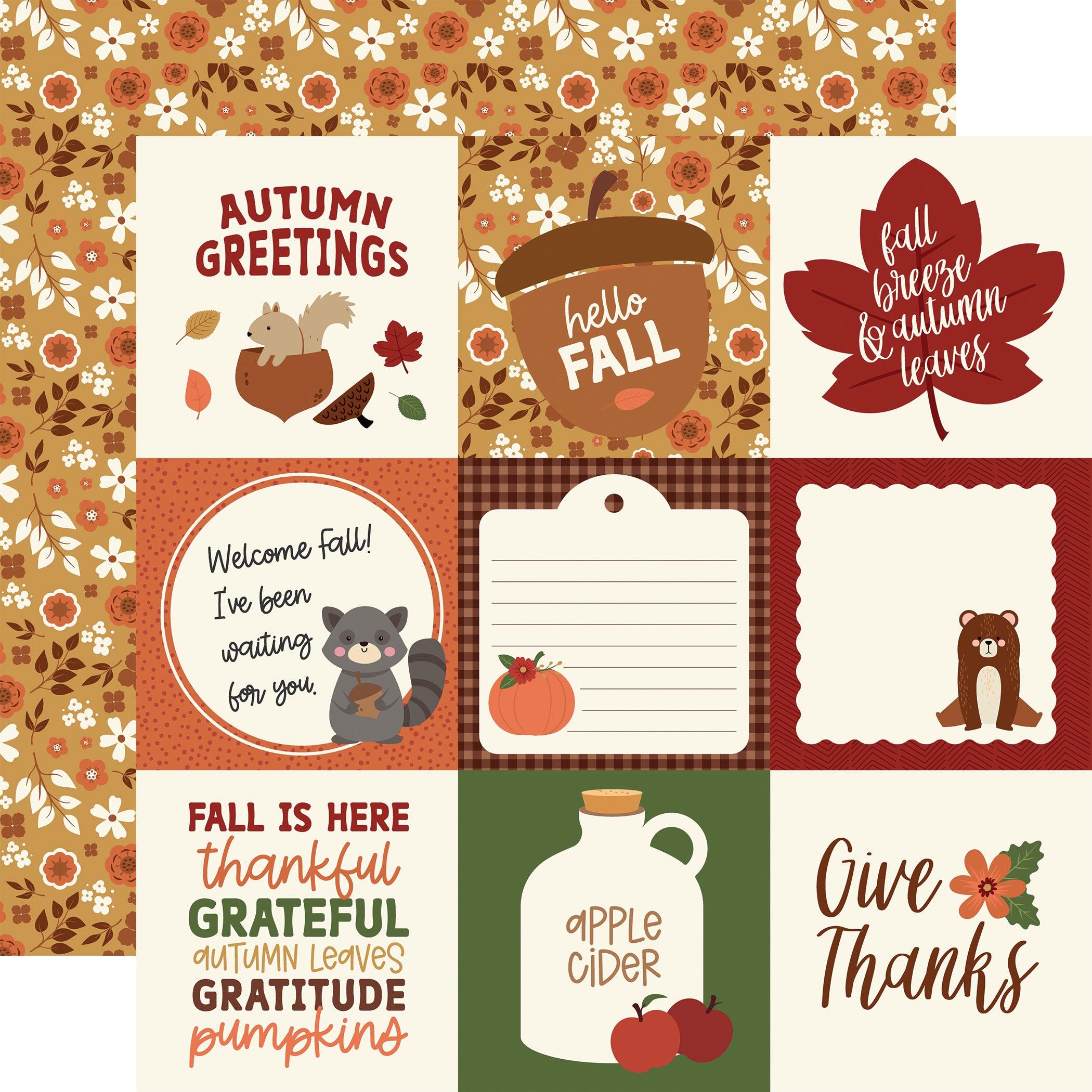 I Love Fall Collection 4x4 Journaling Cards 12 x 12 Double-Sided Scrapbook Paper by Echo Park Paper