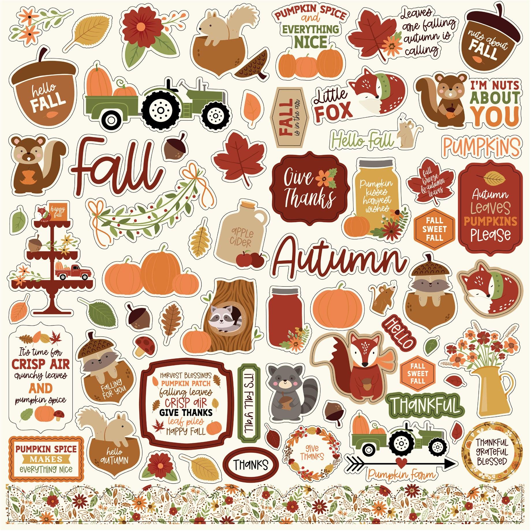 I Love Fall Collection 12 x 12 Scrapbook Sticker Sheet by Echo Park Paper - Scrapbook Supply Companies
