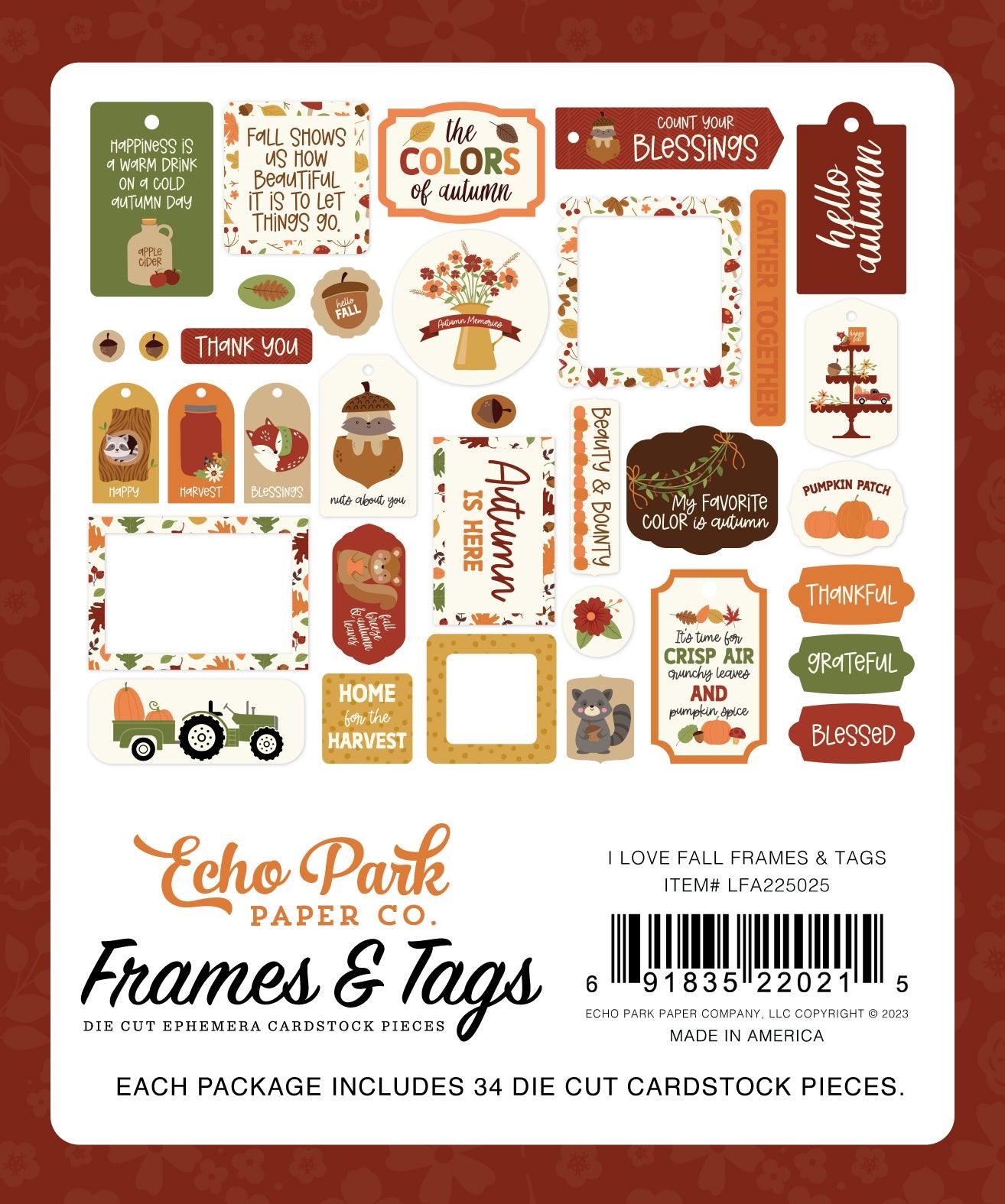 I Love Fall Collection Scrapbook Tags by Echo Park Paper - Scrapbook Supply Companies