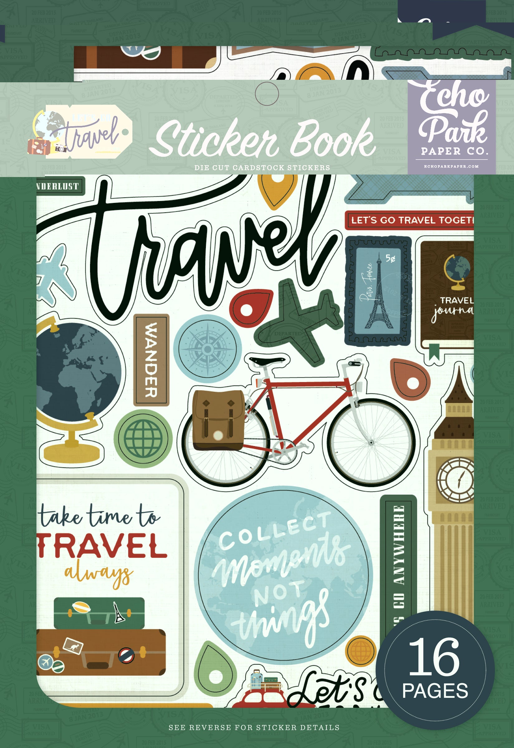 Let's Go Travel Collection 5 x 7 Scrapbook Sticker Book by Echo Park Paper-16 Pages