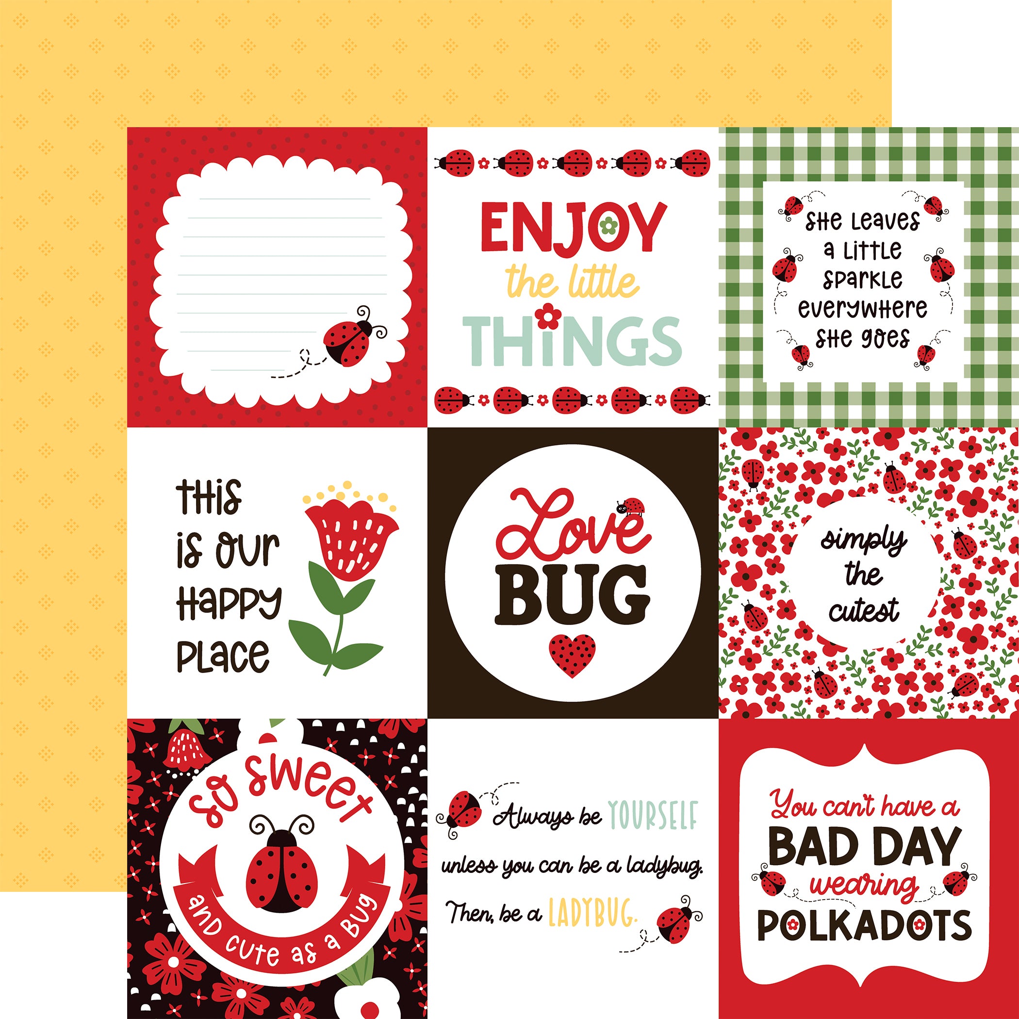 Little Ladybug Collection 4x4 Journaling Cards 12 x 12 Double-Sided Scrapbook Paper by Echo Park Paper