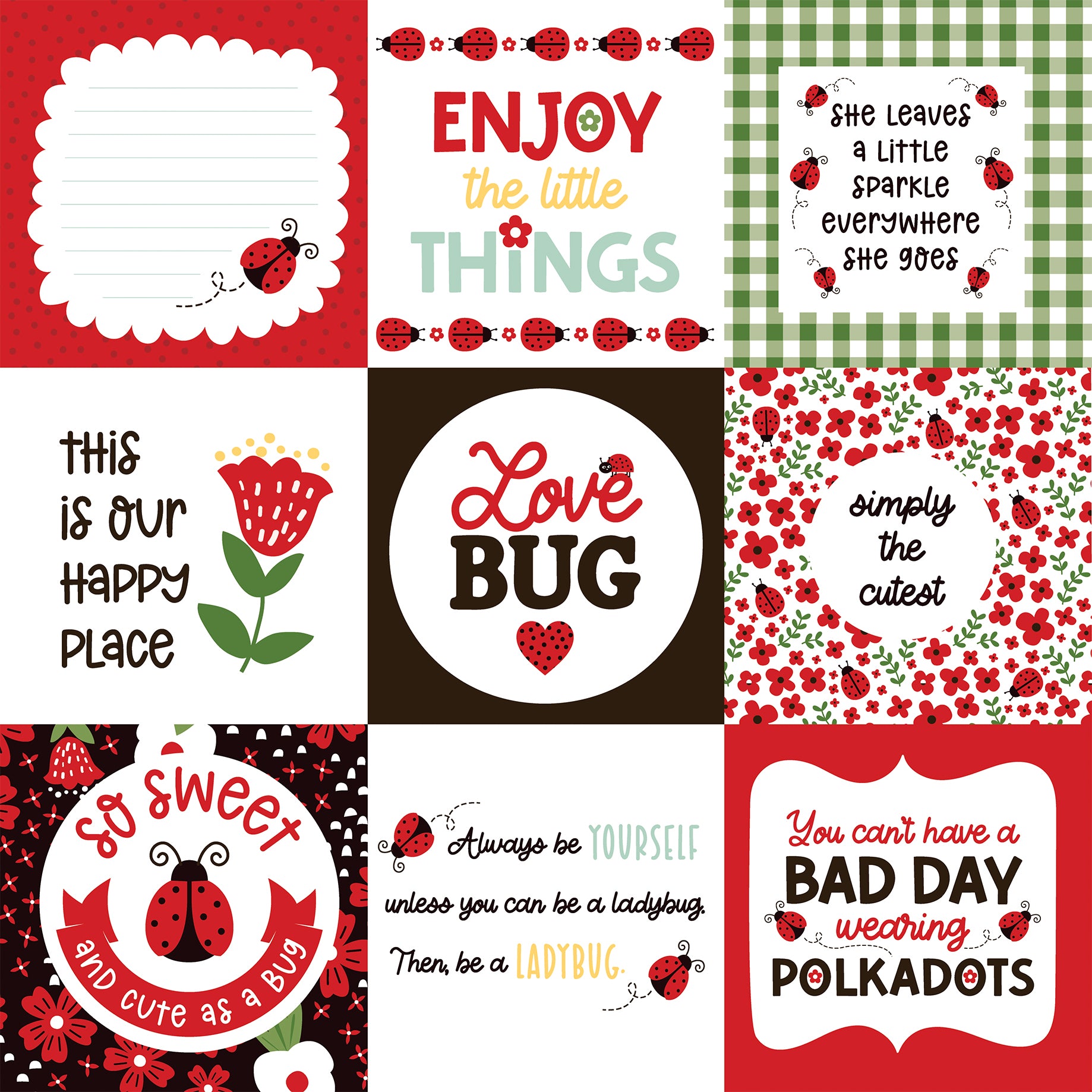 Little Ladybug Collection 4x4 Journaling Cards 12 x 12 Double-Sided Scrapbook Paper by Echo Park Paper