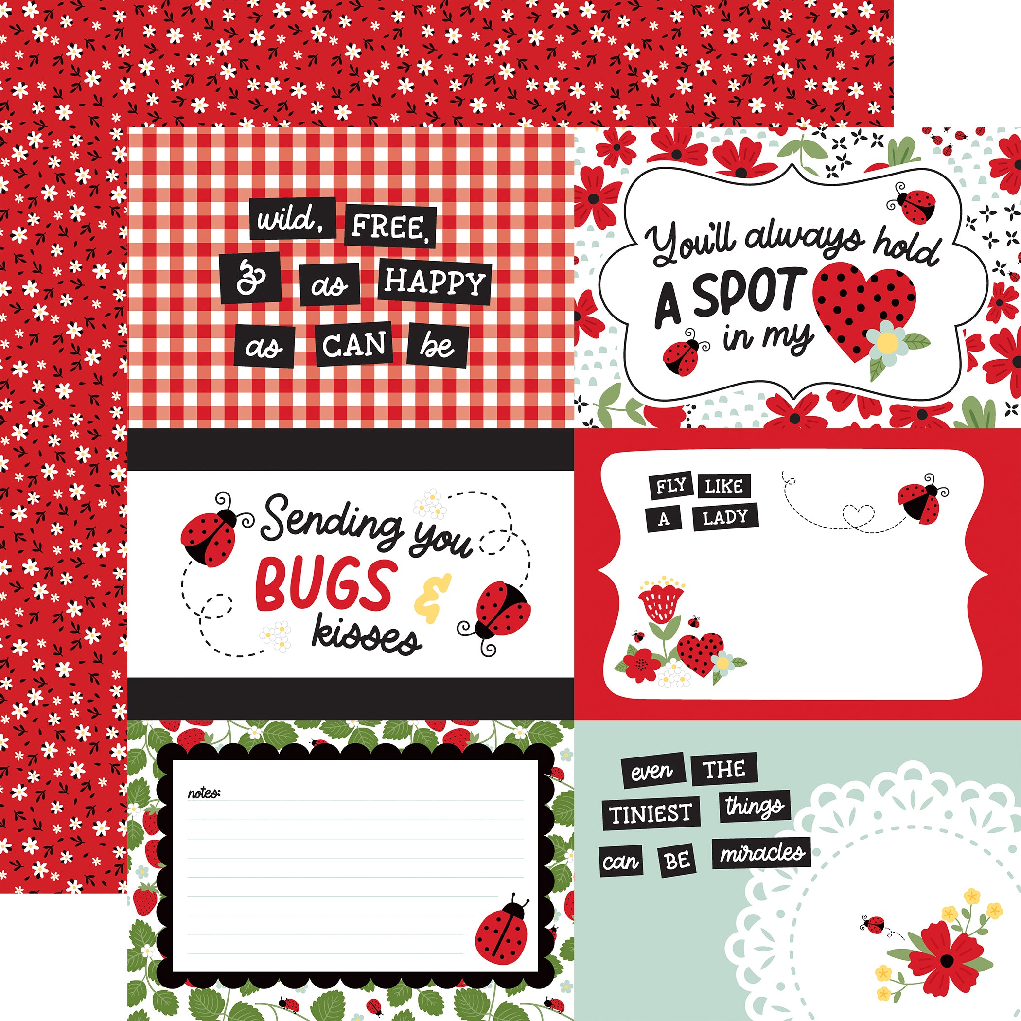 Little Ladybug Collection 6x4 Journaling Cards 12 x 12 Double-Sided Scrapbook Paper by Echo Park Paper