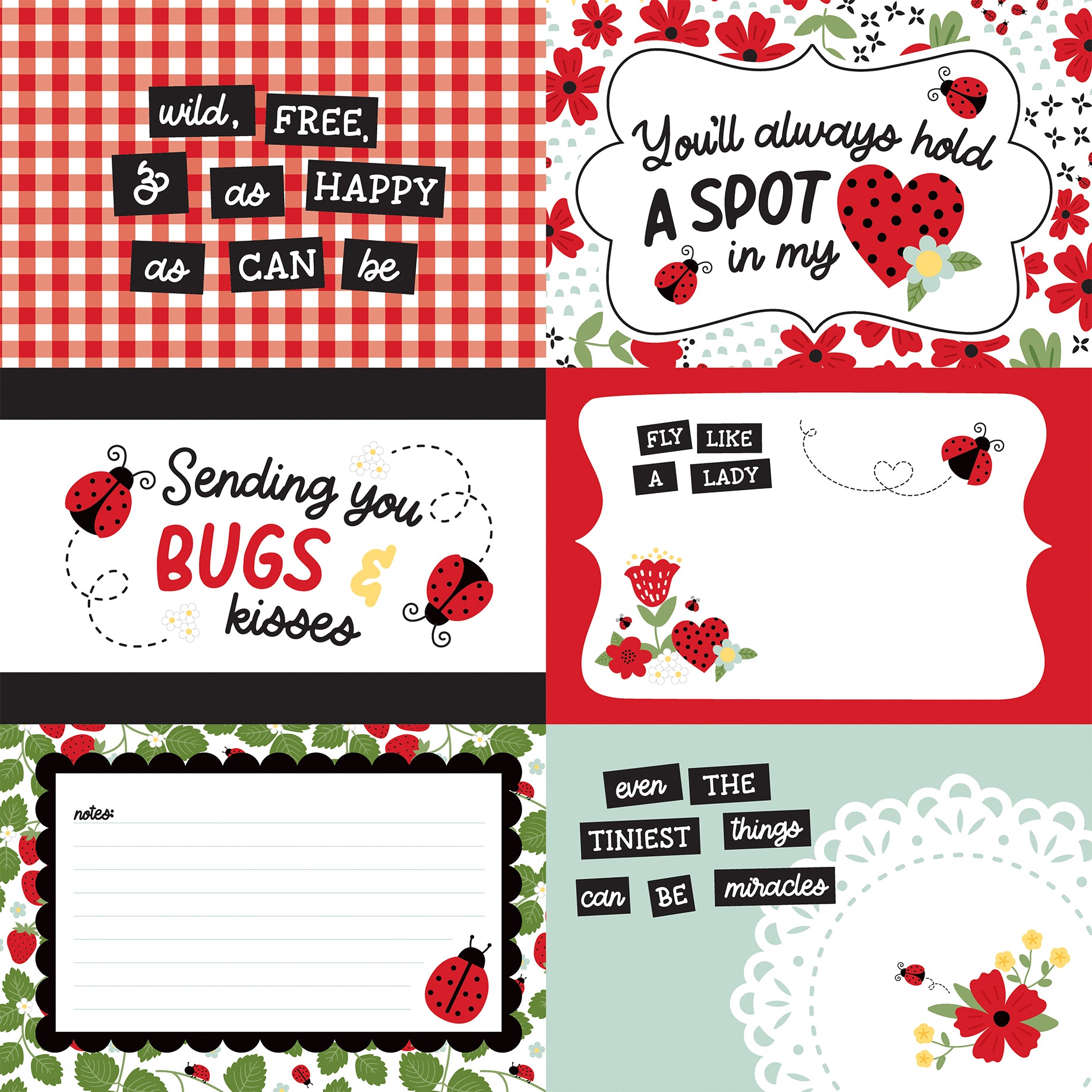 Little Ladybug Collection 6x4 Journaling Cards 12 x 12 Double-Sided Scrapbook Paper by Echo Park Paper