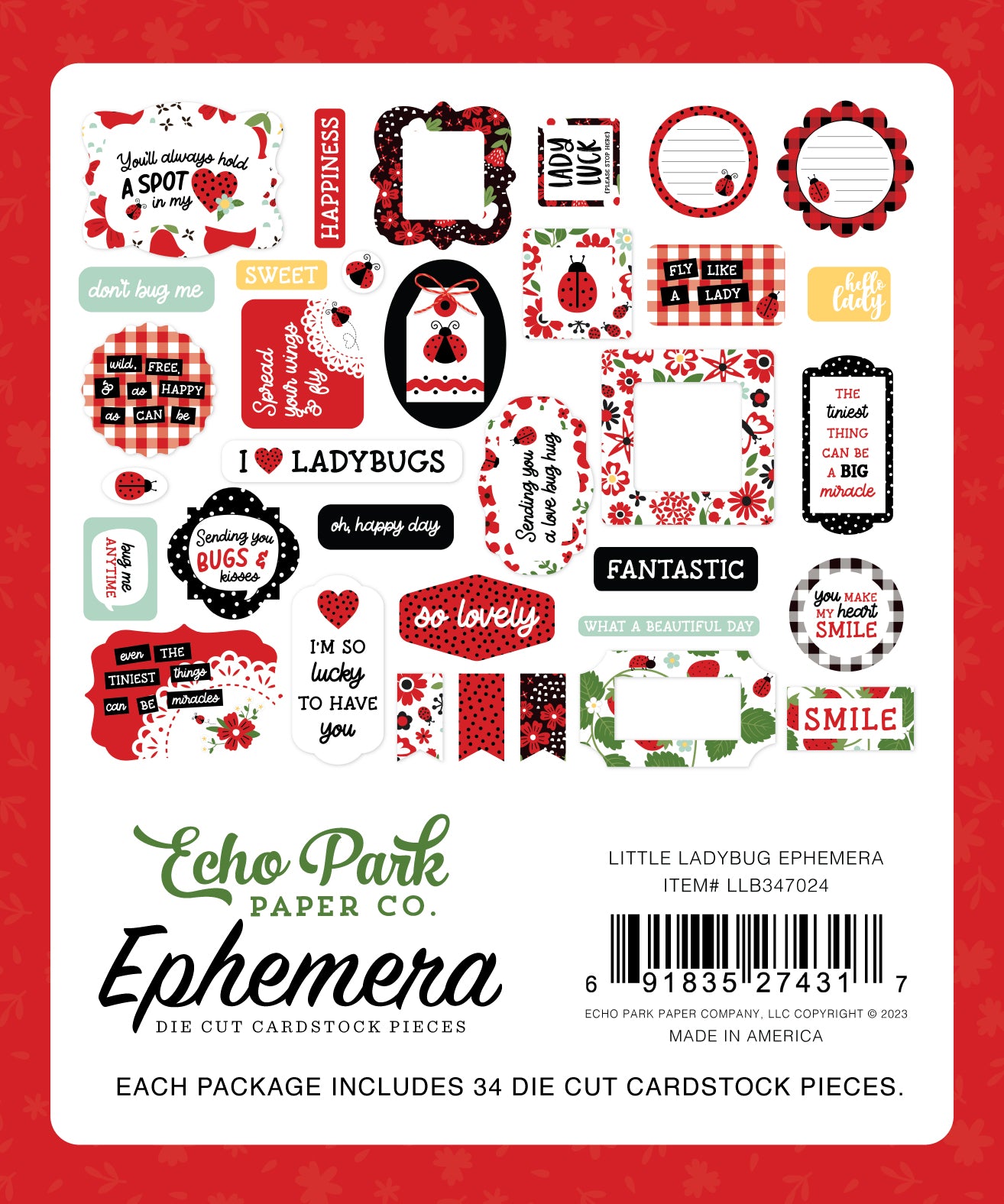 Little Ladybug Collection 4x8 Scrapbook Ephemera by Echo Park Paper