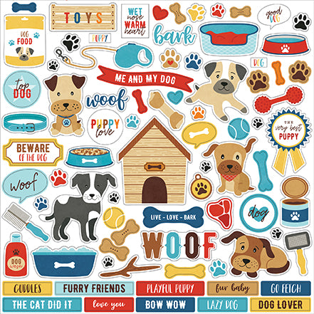 I Love My Dog Collection 12 x 12 Scrapbook Sticker Sheet by Echo Park Paper
