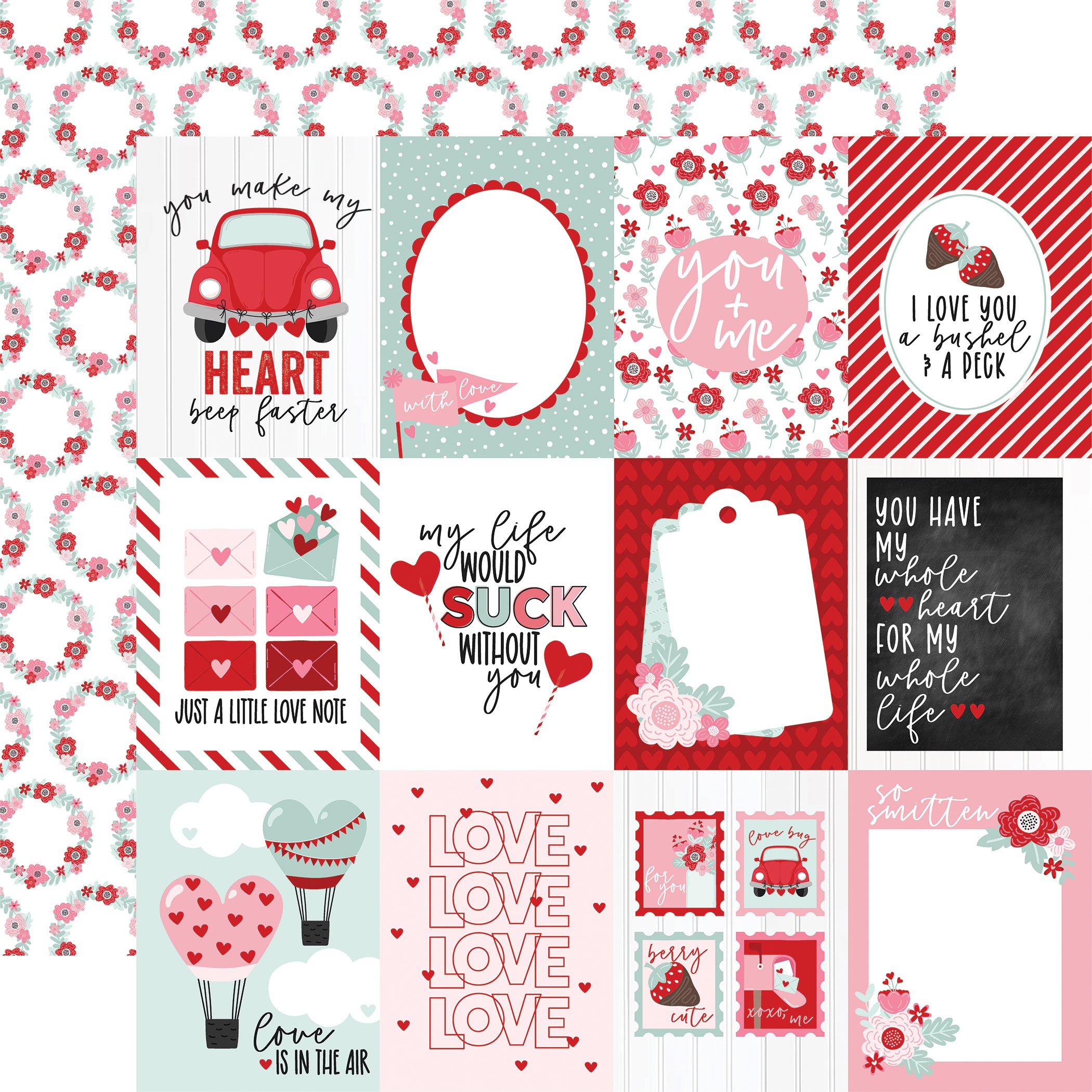 Love Notes Collection 3x4 Journaling Cards 12 x 12 Double-Sided Scrapbook Paper by Echo Park Paper