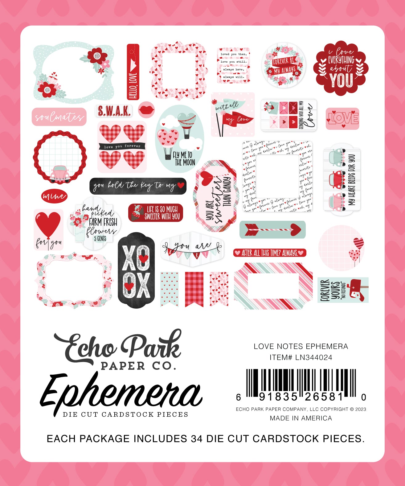 Love Notes Collection 4x8 Scrapbook Ephemera by Echo Park Paper