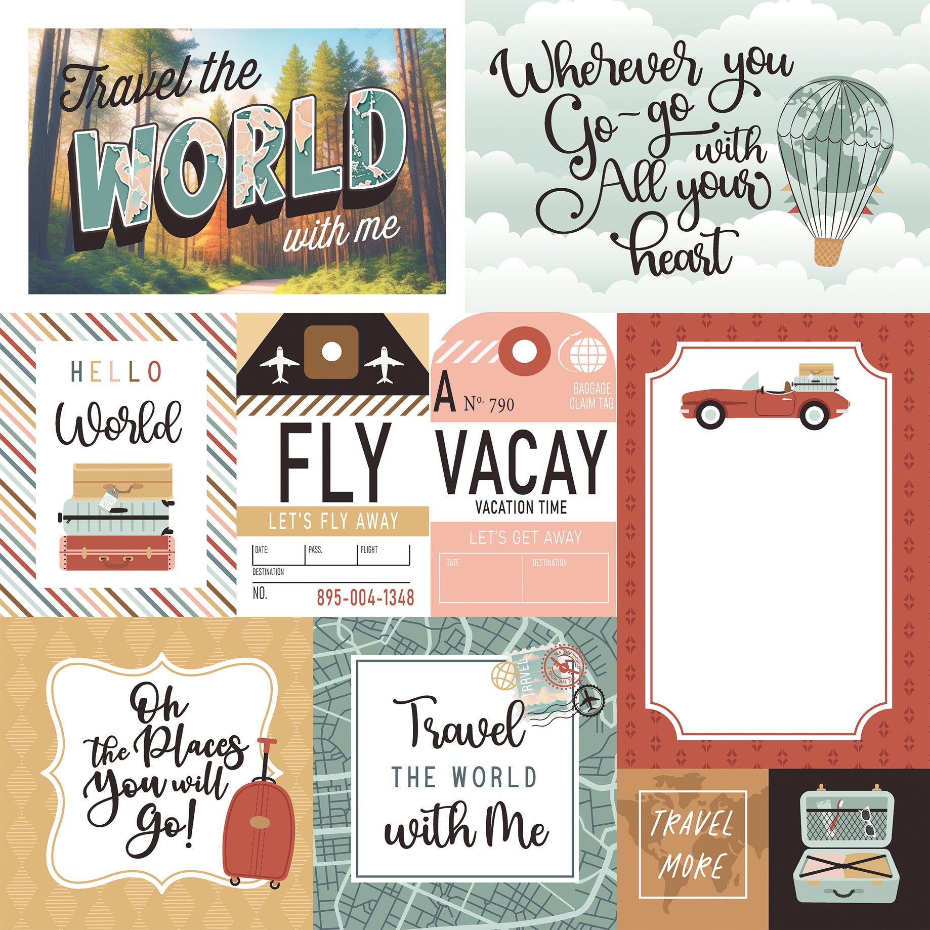 Let's Take the Trip Collection Explore Multi Journaling Cards 12 x 12 Double-Sided Scrapbook Paper by Echo Park Paper