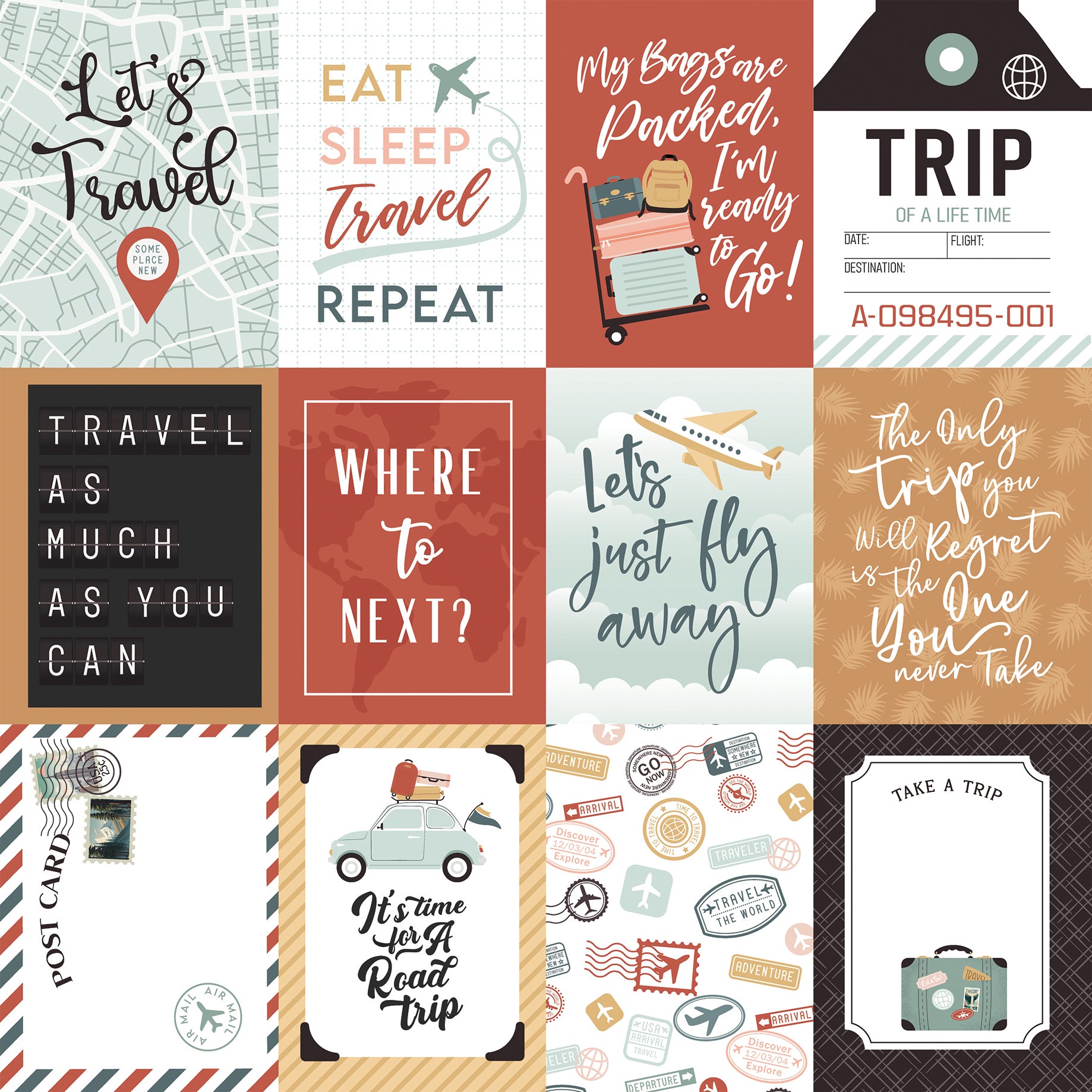 Let's Take the Trip Collection 3x4 Journaling Cards 12 x 12 Double-Sided Scrapbook Paper by Echo Park Paper