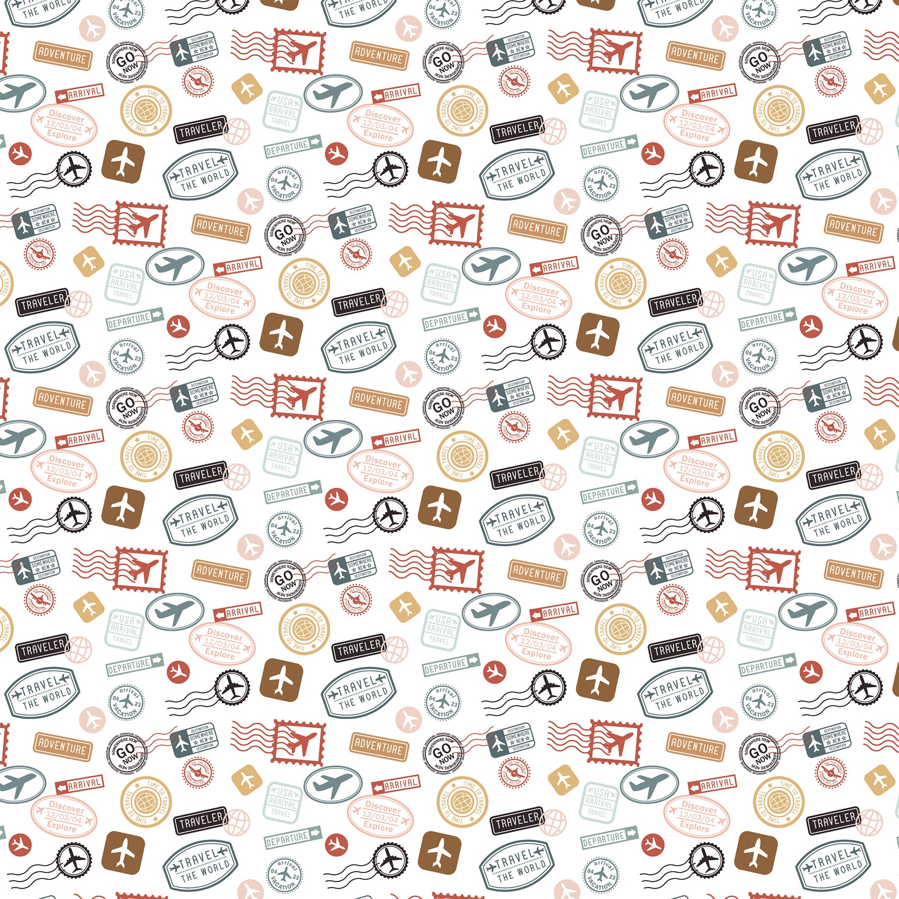 Let's Take the Trip Collection Traveling Stamps 12 x 12 Double-Sided Scrapbook Paper by Echo Park Paper