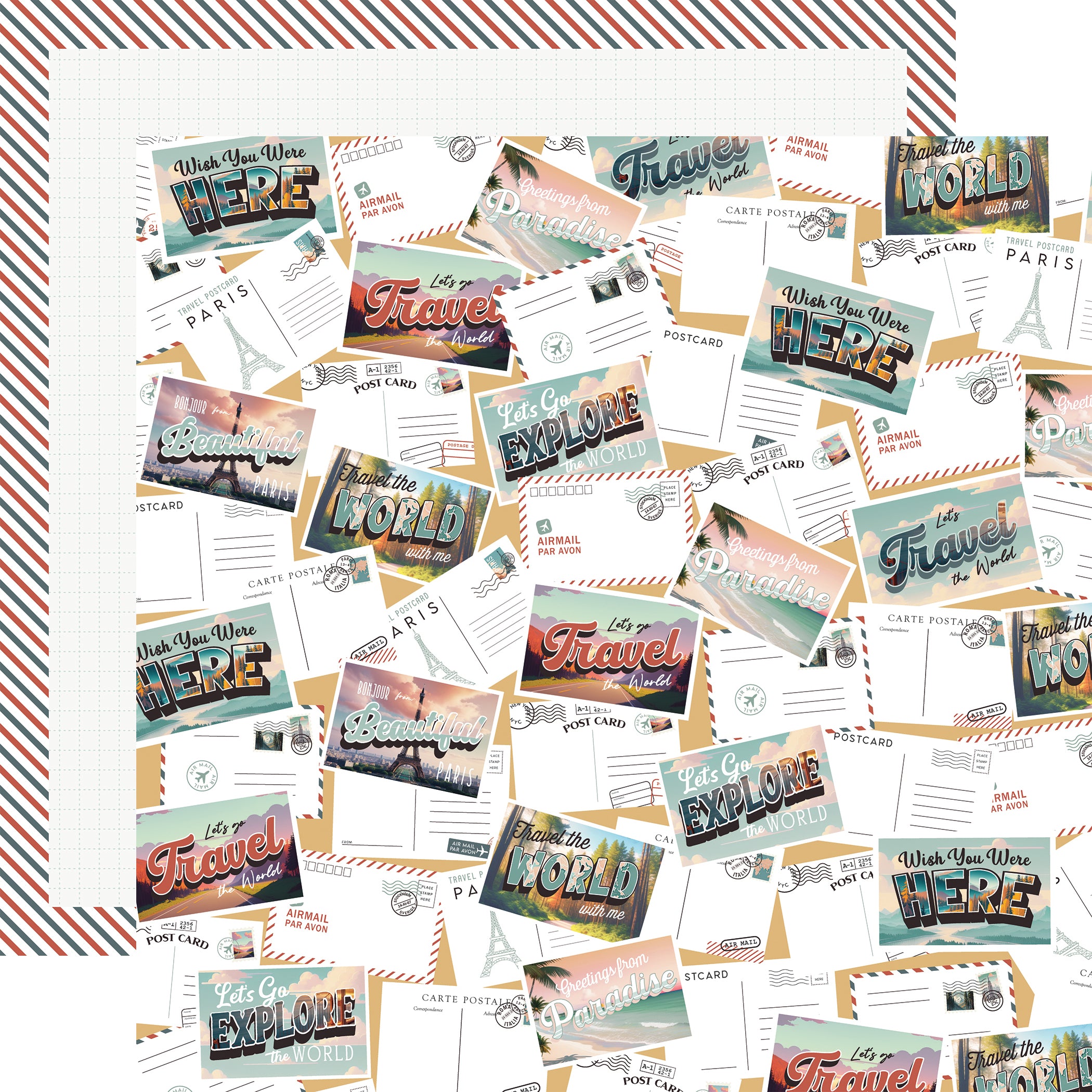 Let's Take the Trip Collection Mailing Postcards 12 x 12 Double-Sided Scrapbook Paper by Echo Park Paper