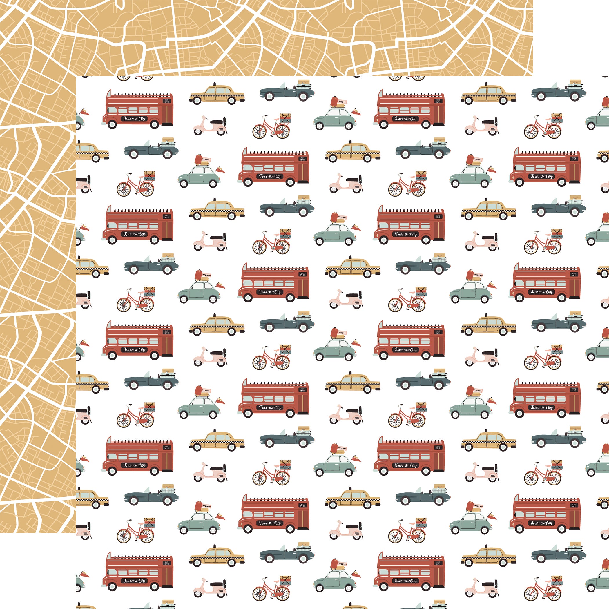 Let's Take the Trip Collection Touring Transportation 12 x 12 Double-Sided Scrapbook Paper by Echo Park Paper