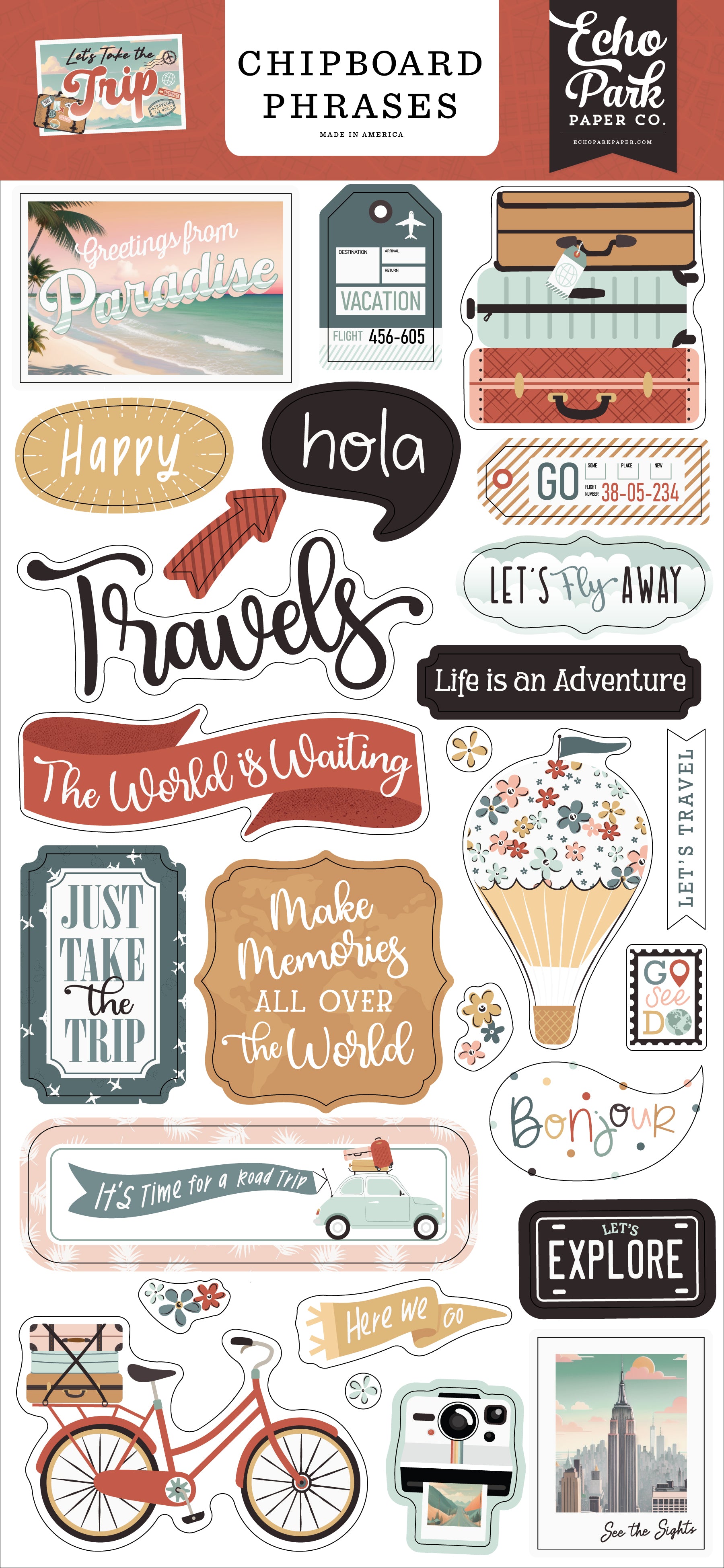Let's Take the Trip Collection 6x12 Scrapbook Chipboard Phrases by Echo Park Paper