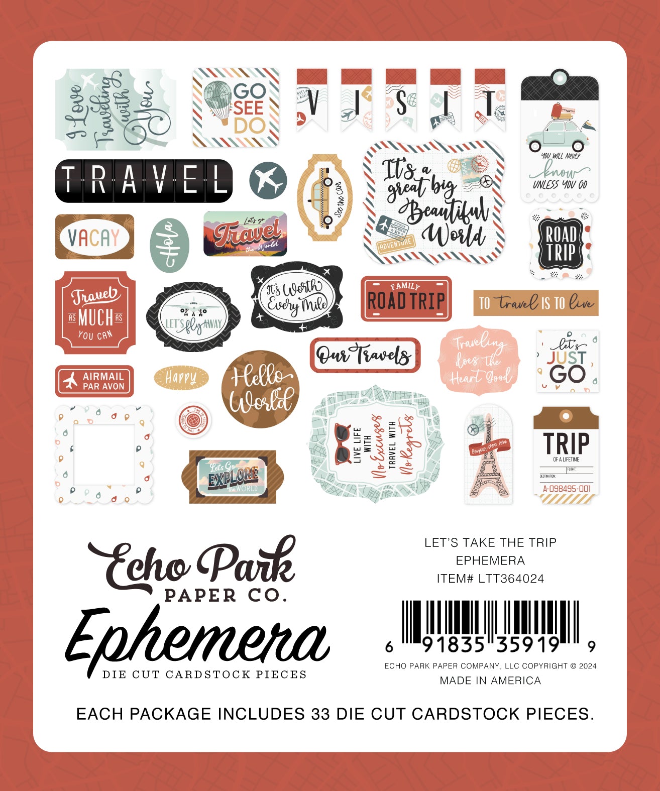 Let's Take the Trip Collection 5x5 Scrapbook Ephemera by Echo Park Paper