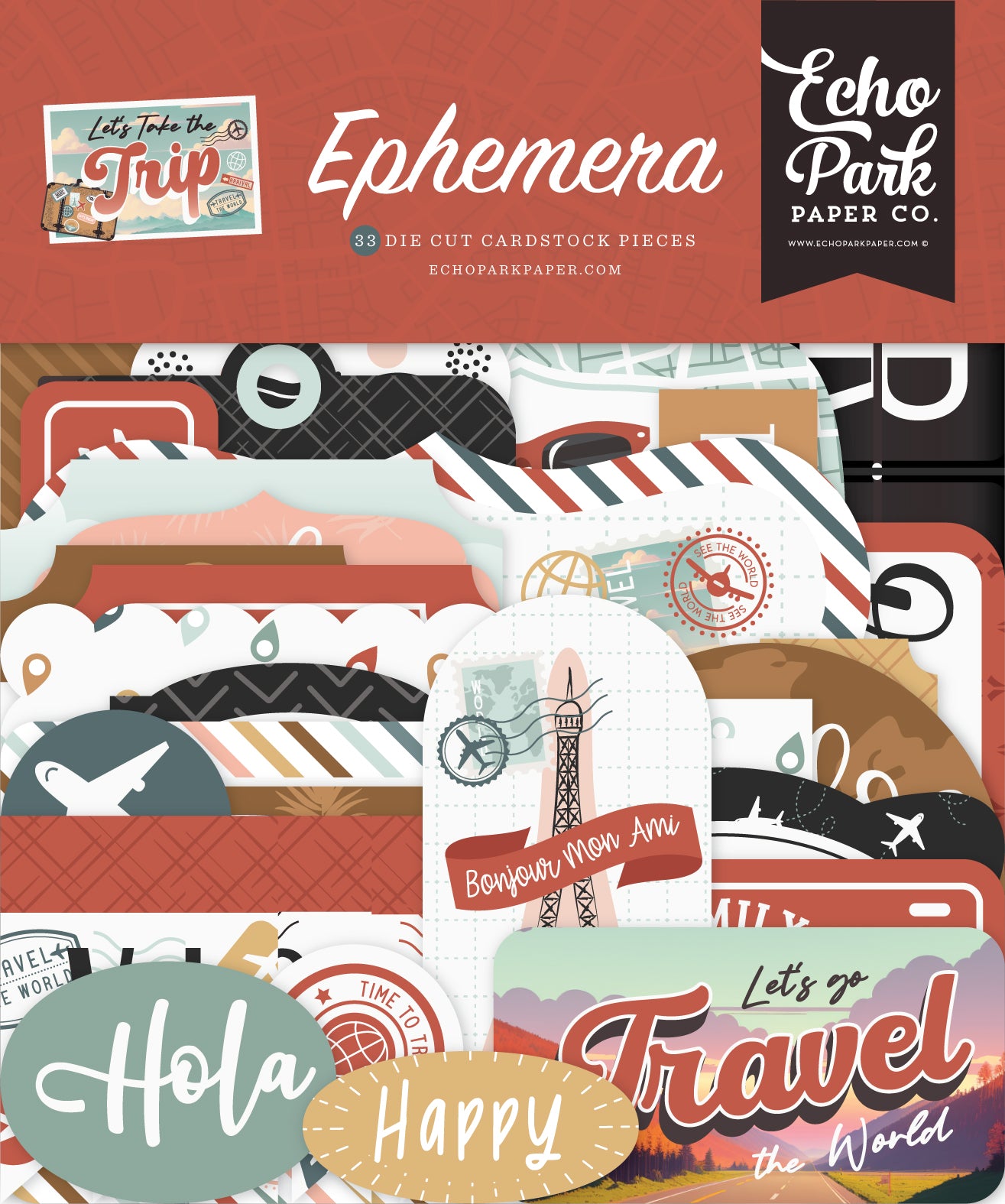 Let's Take the Trip Collection 5x5 Scrapbook Ephemera by Echo Park Paper