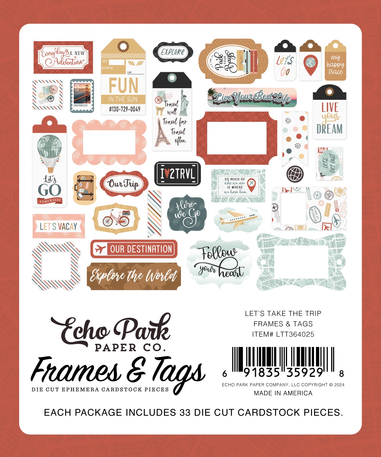 Let's Take the Trip Collection 5x5 Scrapbook Frames & Tags by Echo Park Paper