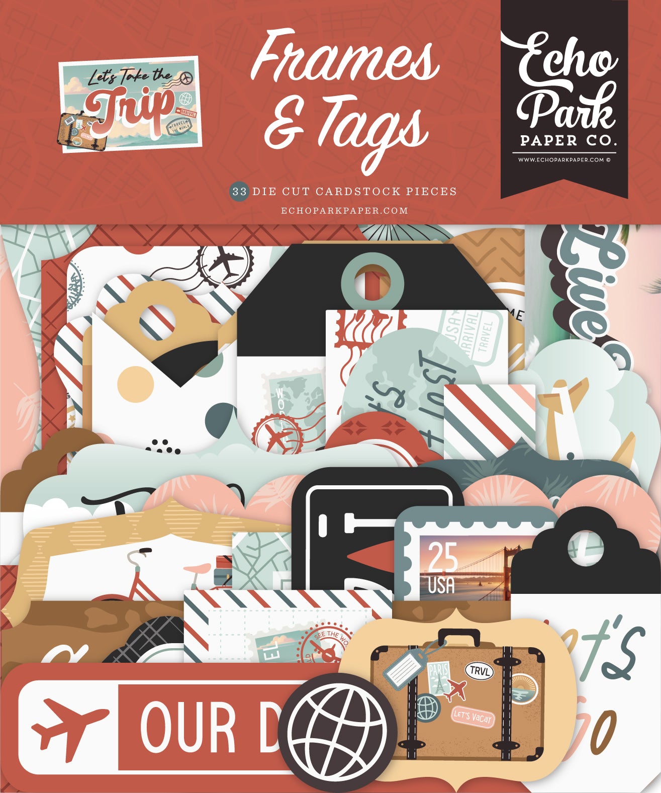 Let's Take the Trip Collection 5x5 Scrapbook Frames & Tags by Echo Park Paper