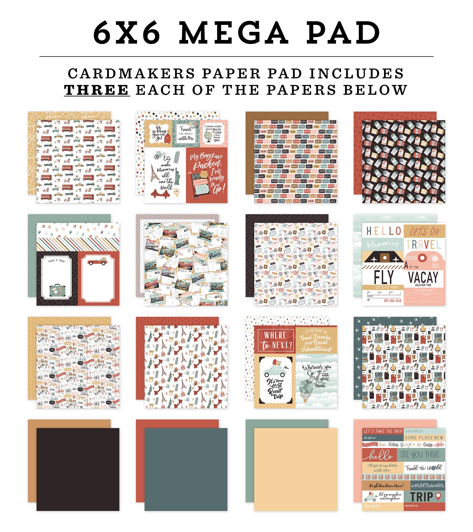 Let's Take The Trip Collection 6x6 Cardmakers Mega Pad by Echo Park Paper - 48 Double-Sided Papers