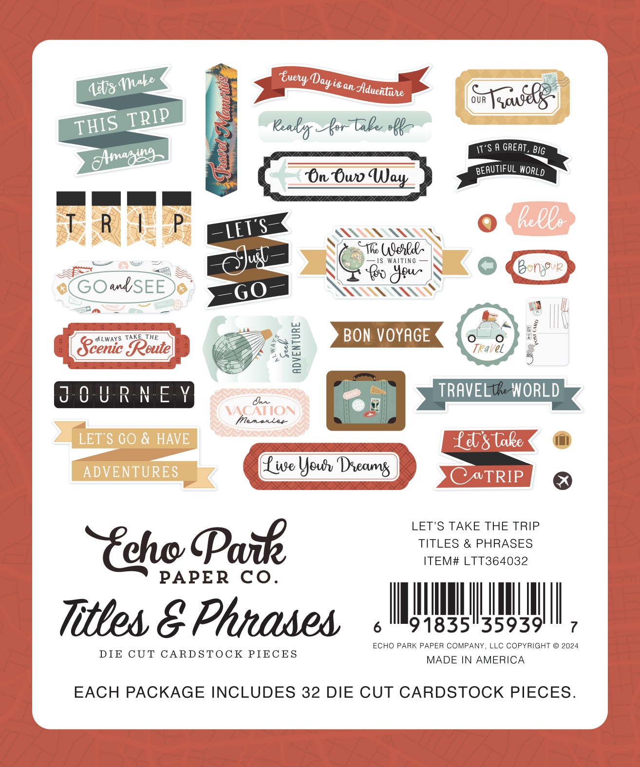 Let's Take the Trip Collection 5x5 Scrapbook Titles & Phrases by Echo Park Paper