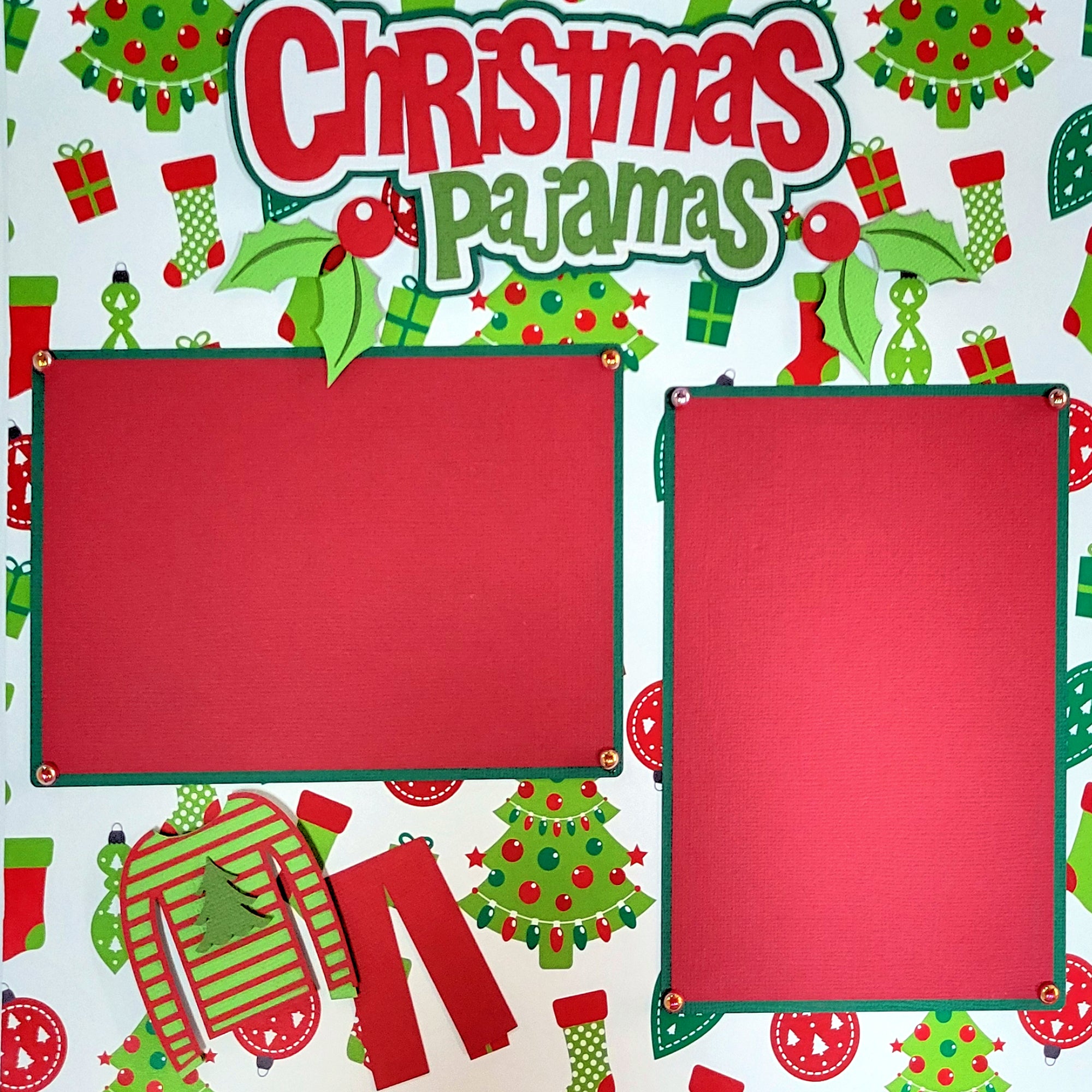 Christmas Pajamas (2) - 12 x 12 Pages, Fully-Assembled & Hand-Crafted 3D Scrapbook Premade by SSC Designs