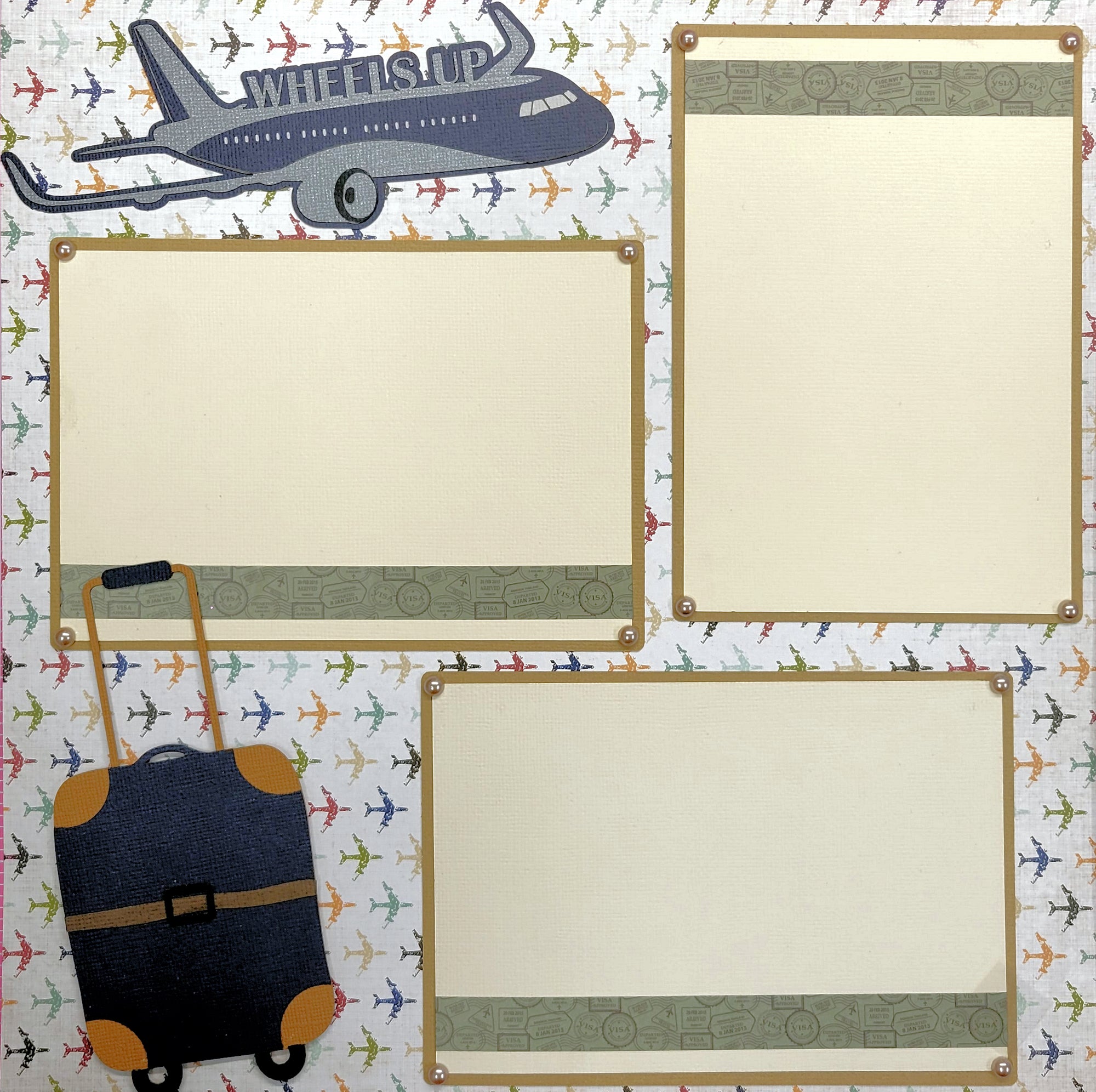 Wheels Up Airplane Travel (2) - 12 x 12 Pages, Fully-Assembled & Hand-Crafted 3D Scrapbook Premade by SSC Designs