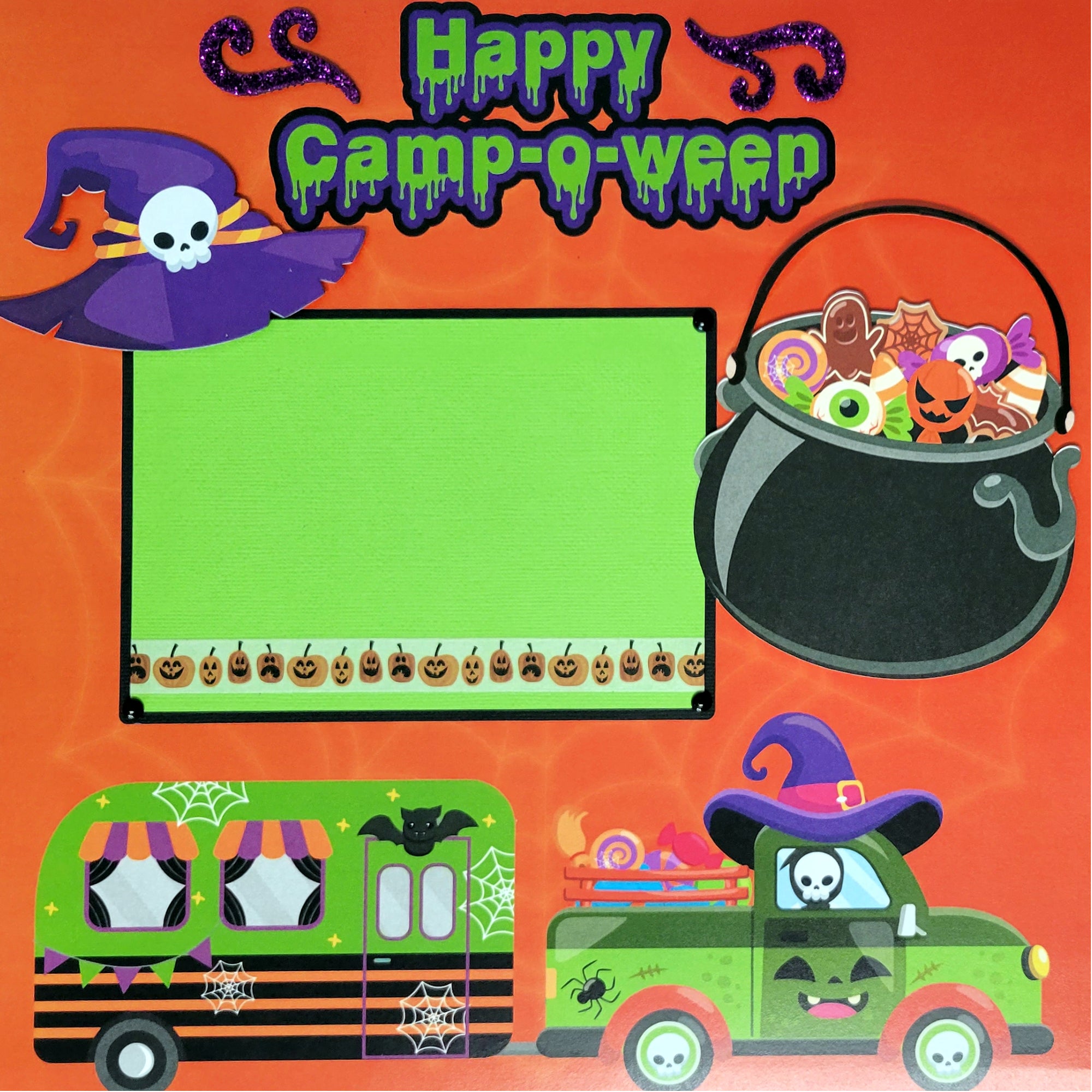 Happy Camp-o-ween (2) - 12 x 12 Premade, Hand-Embellished Scrapbook Pages by SSC Designs