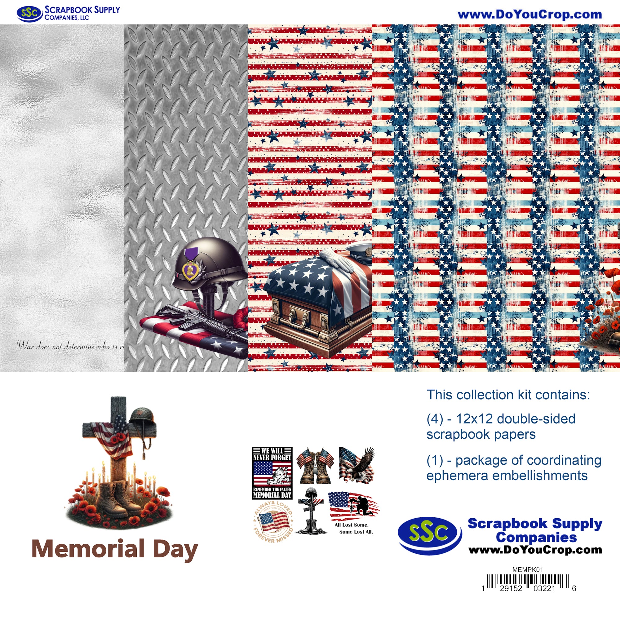 Memorial Day 12 x 12 Scrapbook Paper & Embellishment Kit by SSC Designs