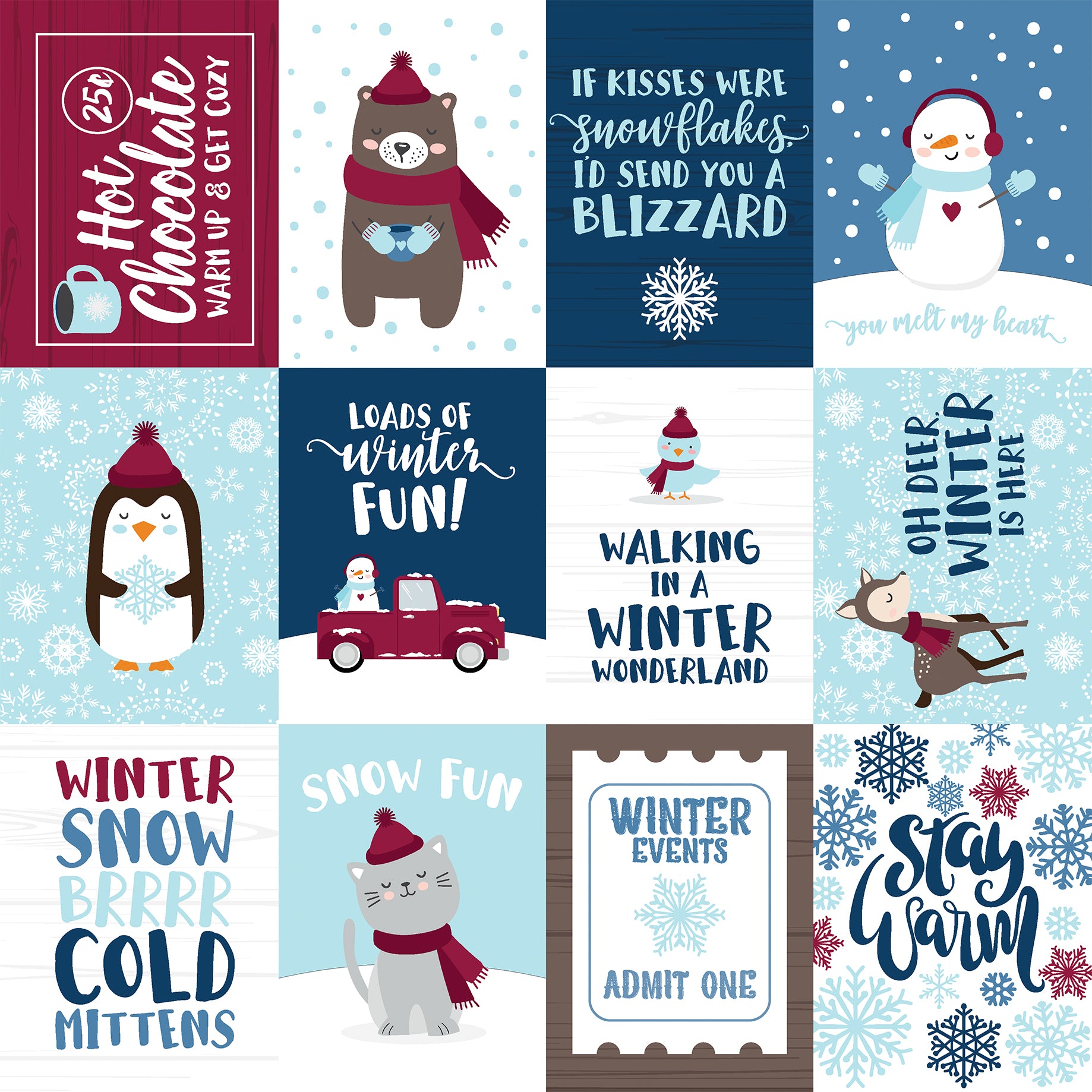 My Favorite Winter Collection 3x4 Journaling Cards 12 x 12 Double-Sided Scrapbook Paper by Echo Park Paper