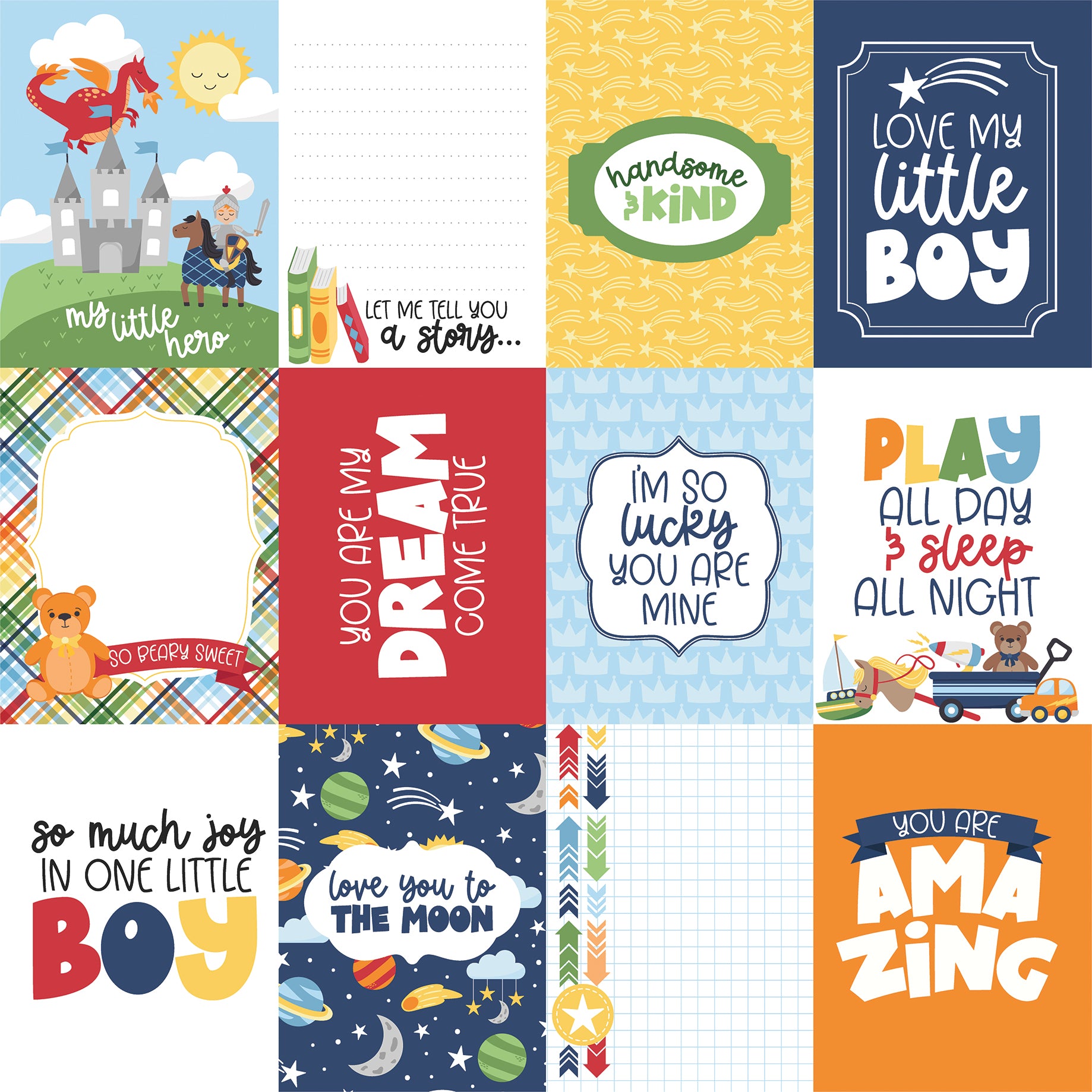 My Little Boy Collection 3x4 Journaling Cards 12 x 12 Double-Sided Scrapbook Paper by Echo Park Paper