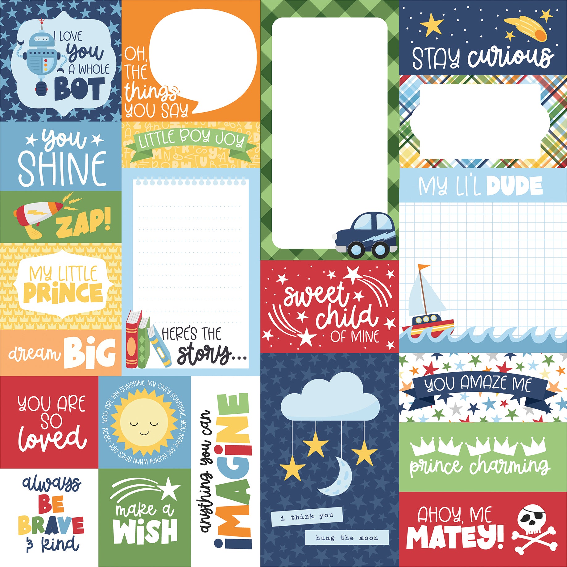 My Little Boy Collection Multi Journaling Cards 12 x 12 Double-Sided Scrapbook Paper by Echo Park Paper