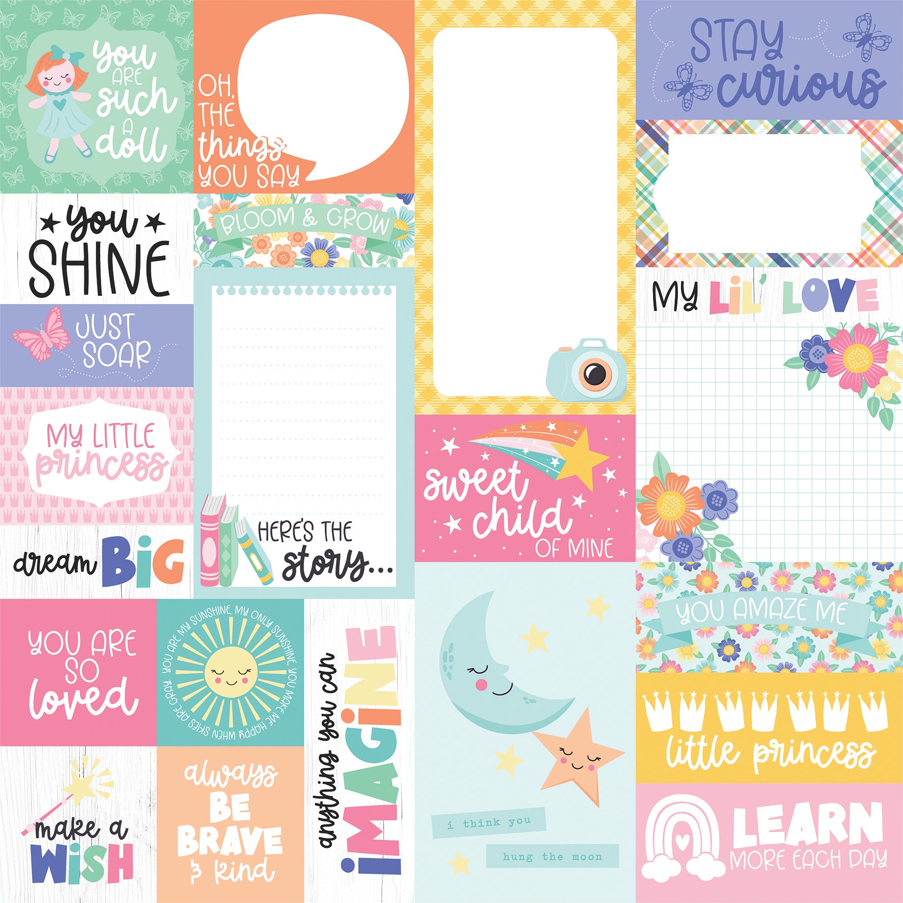 My Little Girl Collection Multi Journaling Cards 12 x 12 Double-Sided Scrapbook Paper by Echo Park Paper
