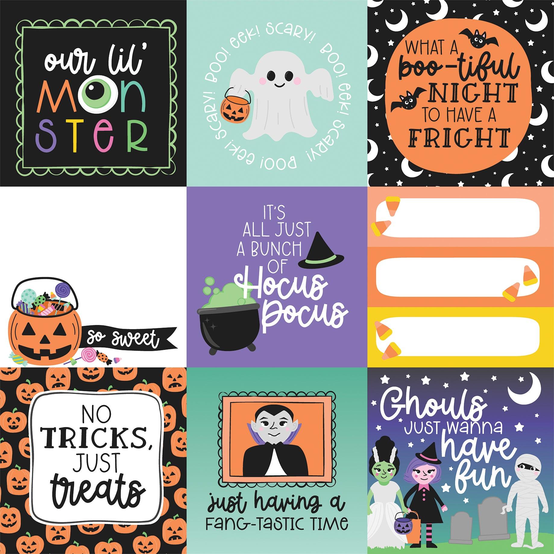 Monster Mash Collection 4x4 Journaling Cards 12 x 12 Double-Sided Scrapbook Paper by Echo Park Paper - Scrapbook Supply Companies