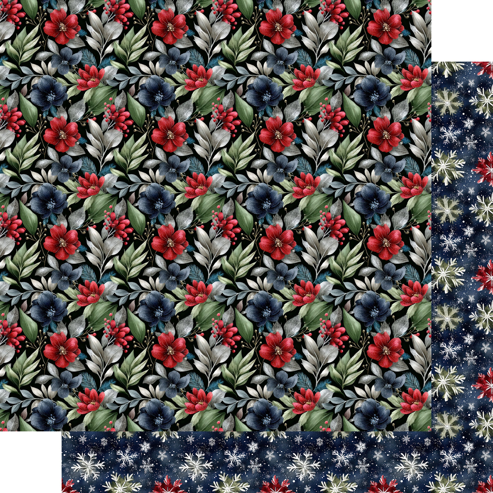 Midnight Mistletoe Collection Holiday Florals 12 x 12 Double-Sided Scrapbook Paper by SSC Designs
