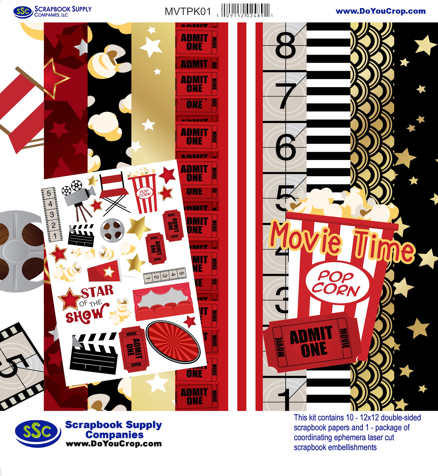 Movie Time 12 x 12 Scrapbook Paper & Embellishment Kit by SSC Designs