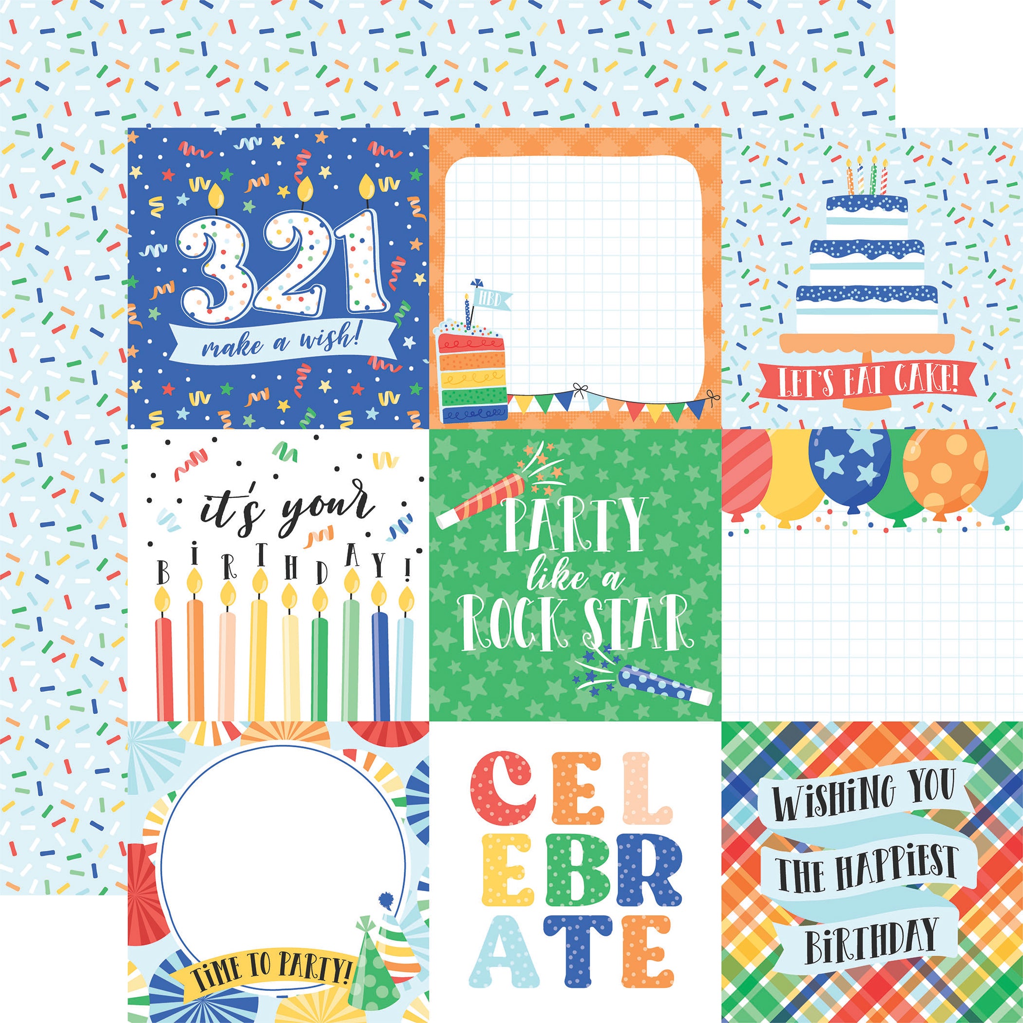 Make a Wish Birthday Boy Collection 4x4 Journaling Cards 12 x 12 Double-Sided Scrapbook Paper by Echo Park Paper