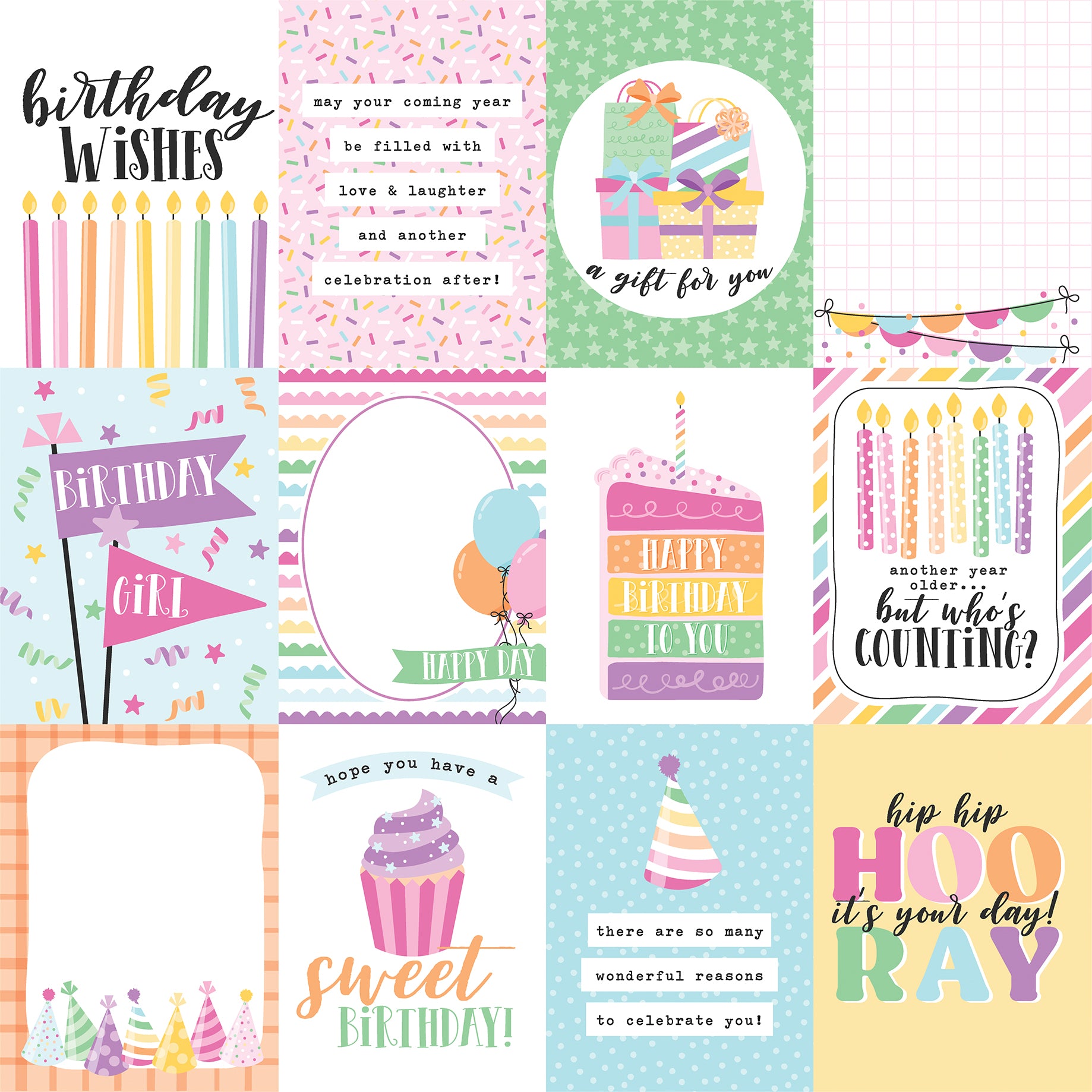 Make a Wish Birthday Girl Collection 3x4 Journaling Cards 12 x 12 Double-Sided Scrapbook Paper by Echo Park Paper