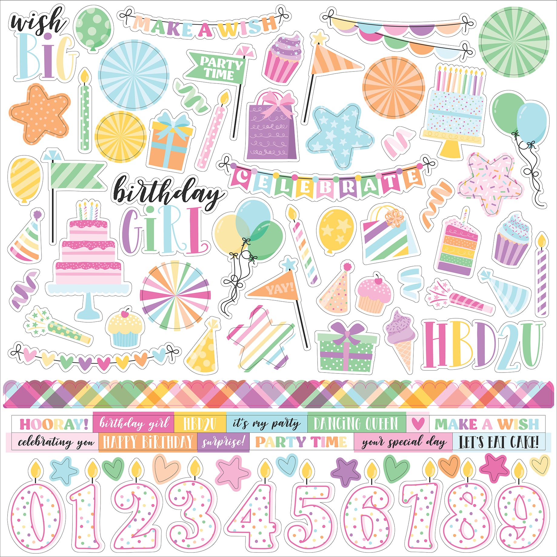 Make a Wish Birthday Girl Collection 12 x 12 Scrapbook Sticker Sheet by Echo Park Paper