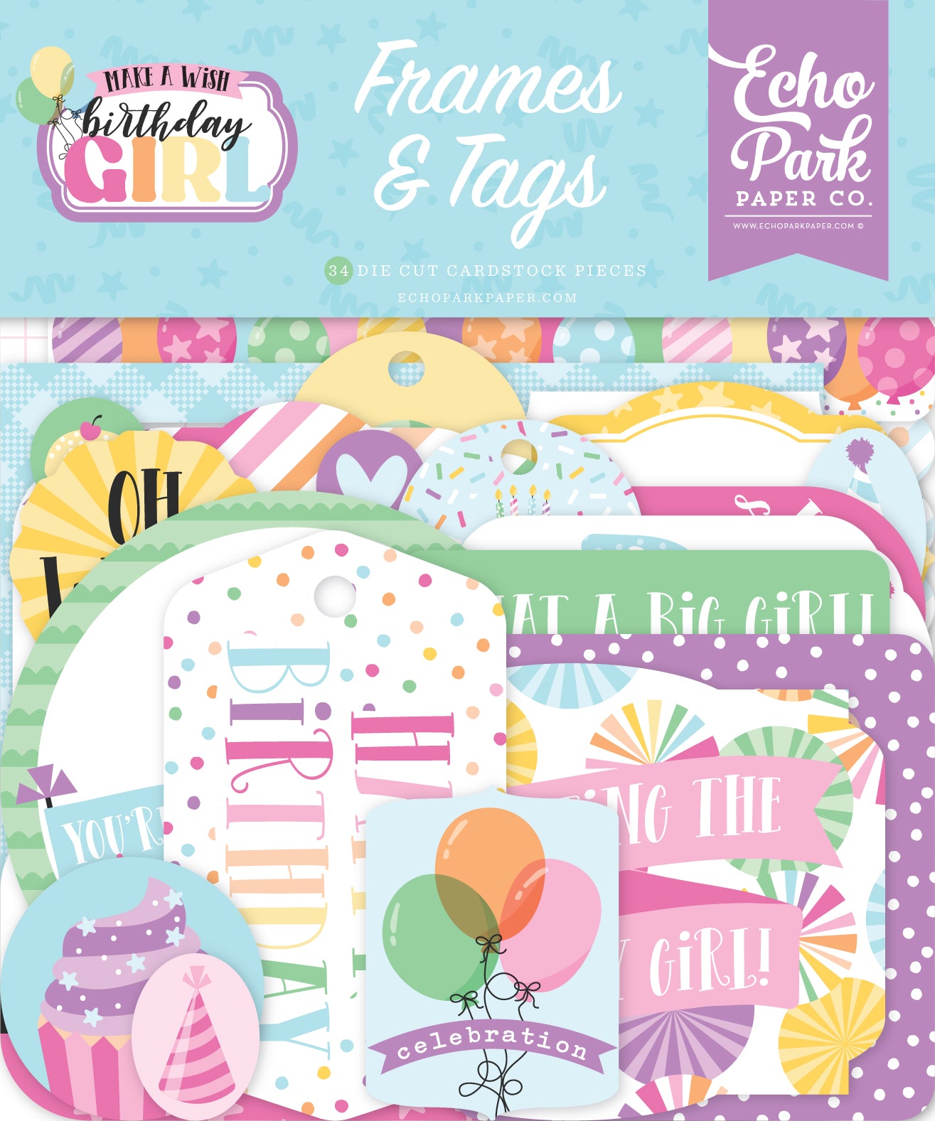 Make a Wish Birthday Girl Collection Scrapbook Frames & Tags by Echo Park Paper