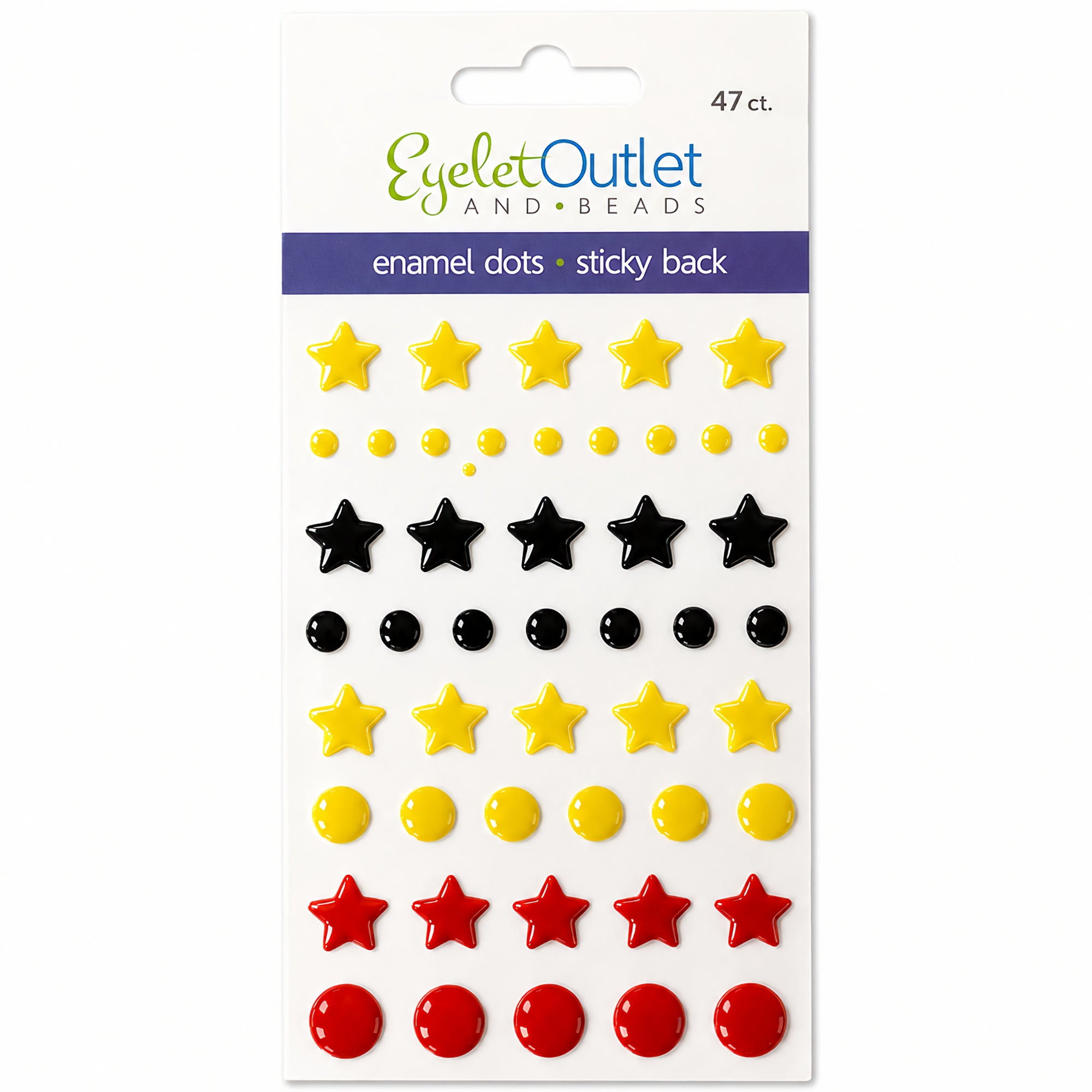 Our Brads Need Friends Collection 3 x 5 Red, Black & Yellow Magical Vacation Scrapbook Enamel Sticky Back Dots by Eyelet Outlet - 47 Count