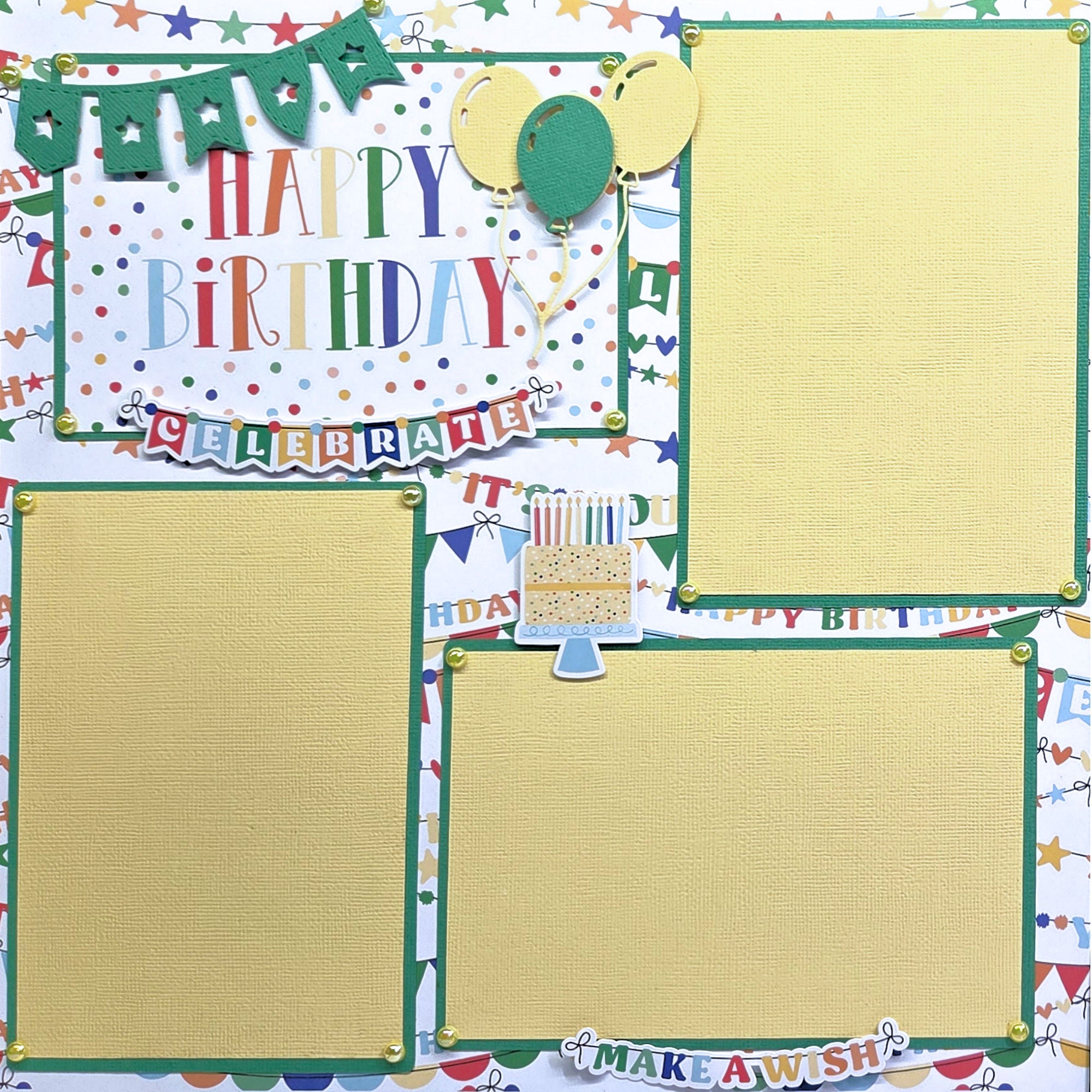 Make A Wish Birthday Boy (2) - 12 x 12 Pages, Fully-Assembled & Hand-Crafted 3D Scrapbook Premade by SSC Designs