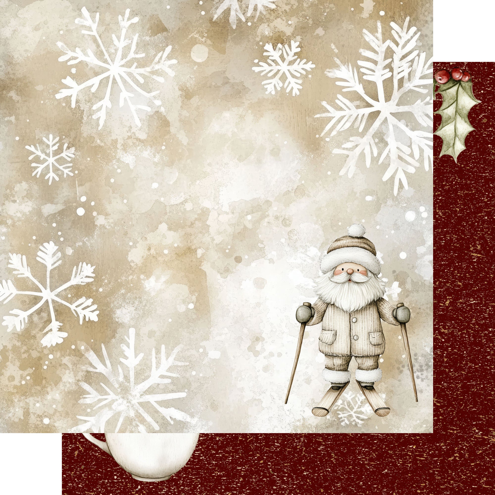 Nordic Christmas Collection Silly Santa Skiing 12 x 12 Double-Sided Scrapbook Paper by SSC Designs
