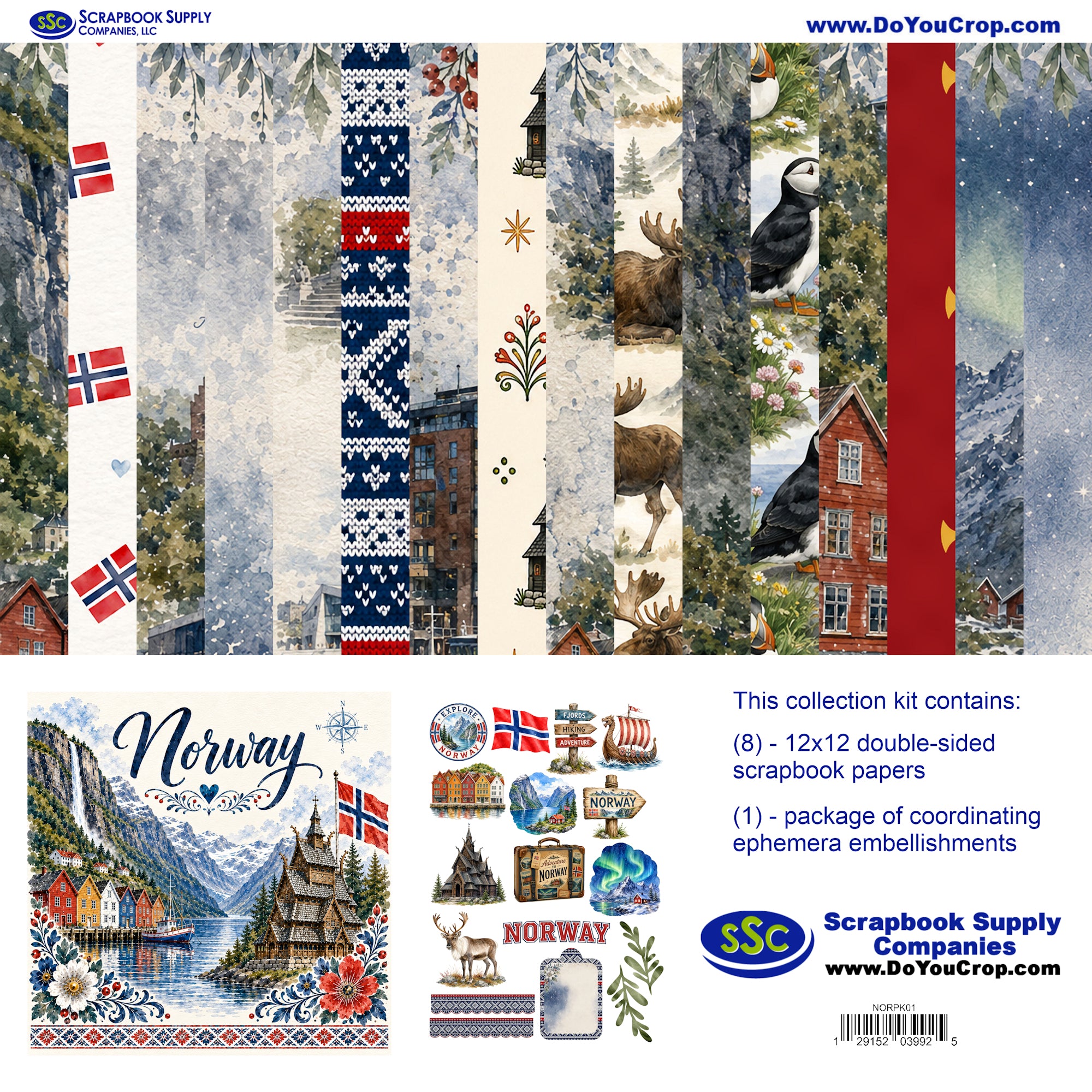 Norway 12 x 12 Scrapbook Paper & Embellishment Kit by SSC Designs