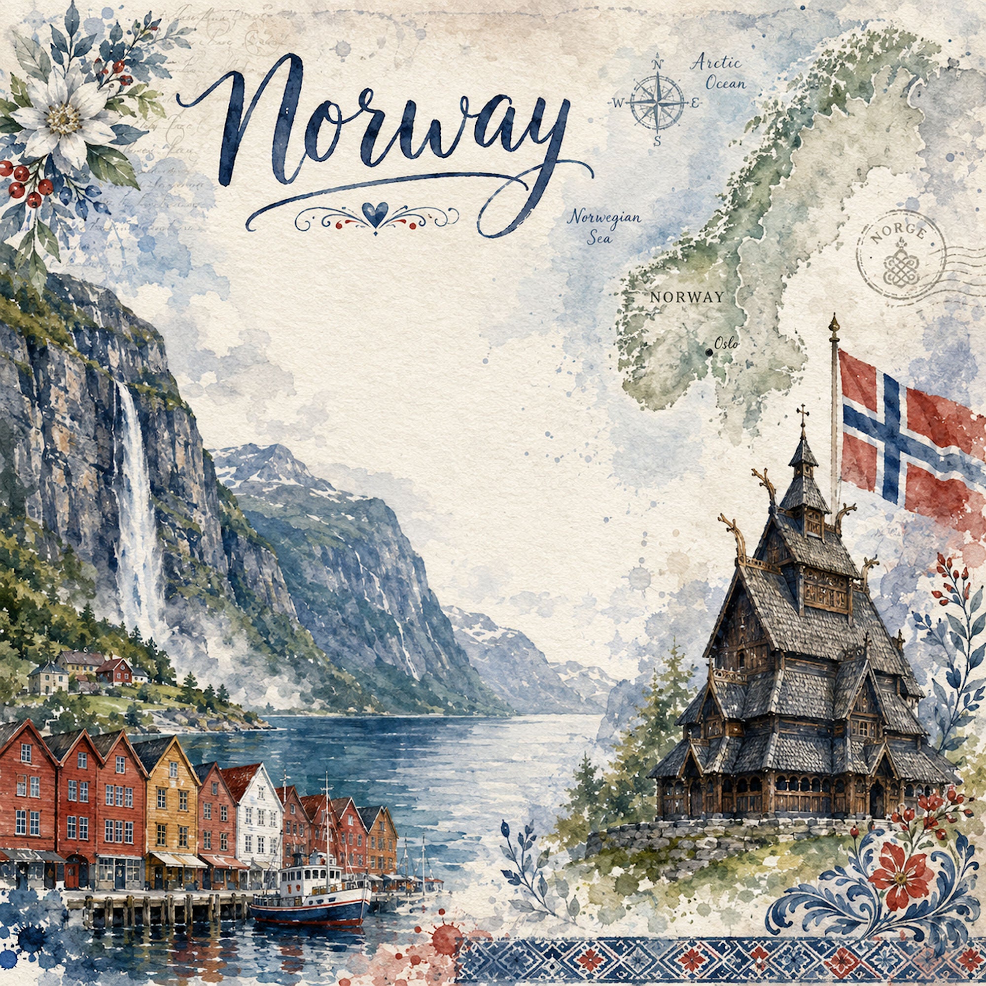 Norway Collection Norway 12 x 12 Double-Sided Scrapbook Paper by SSC Designs