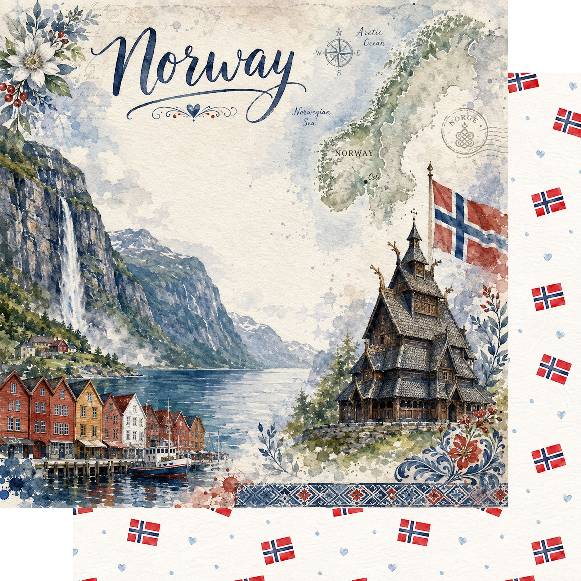 Norway Collection Norway 12 x 12 Double-Sided Scrapbook Paper by SSC Designs
